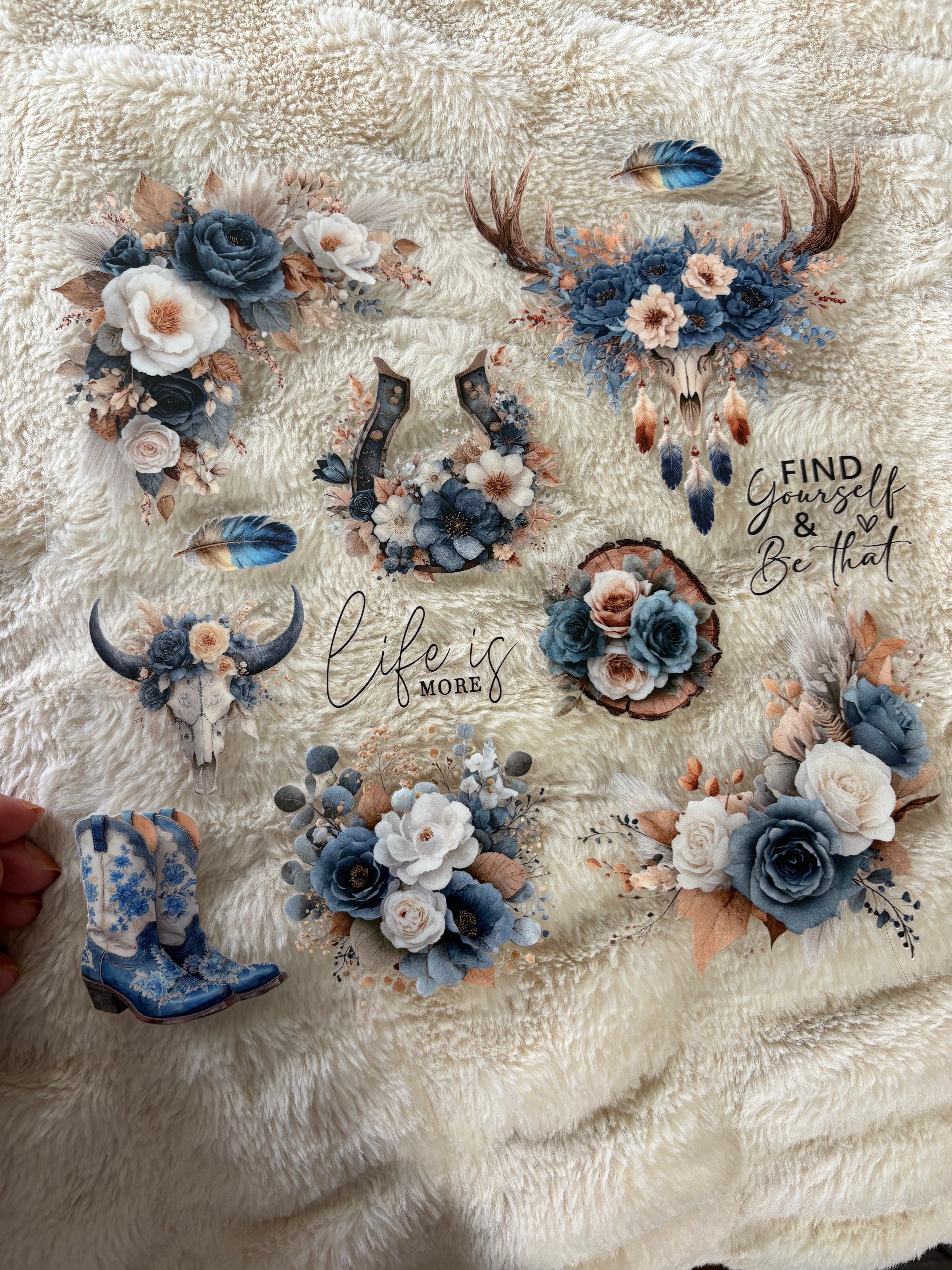 Western w/ flowers, boots, bull skull