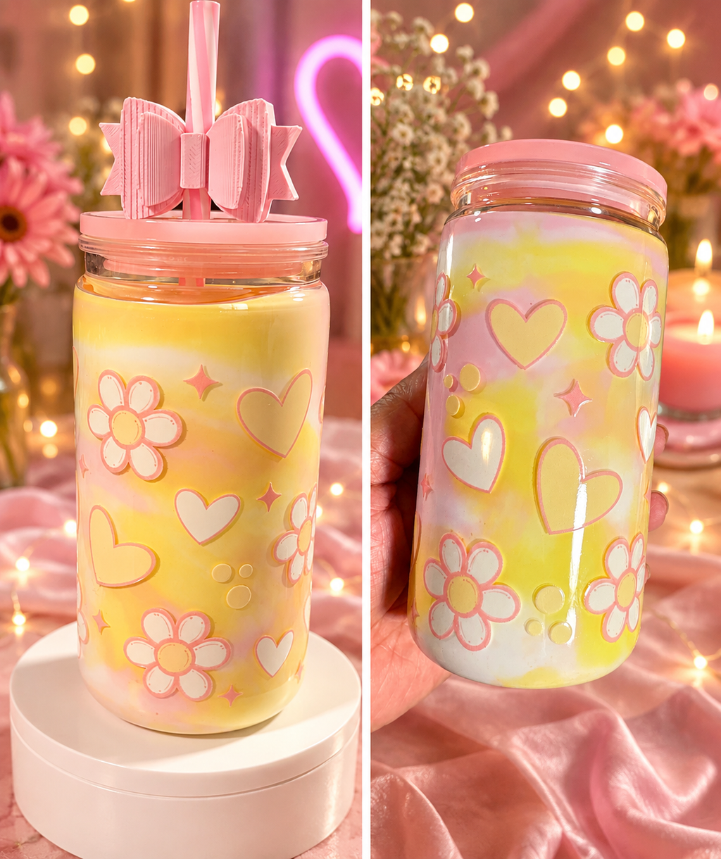 Pre-Made 16oz Paint Cup - Flowers/Hearts