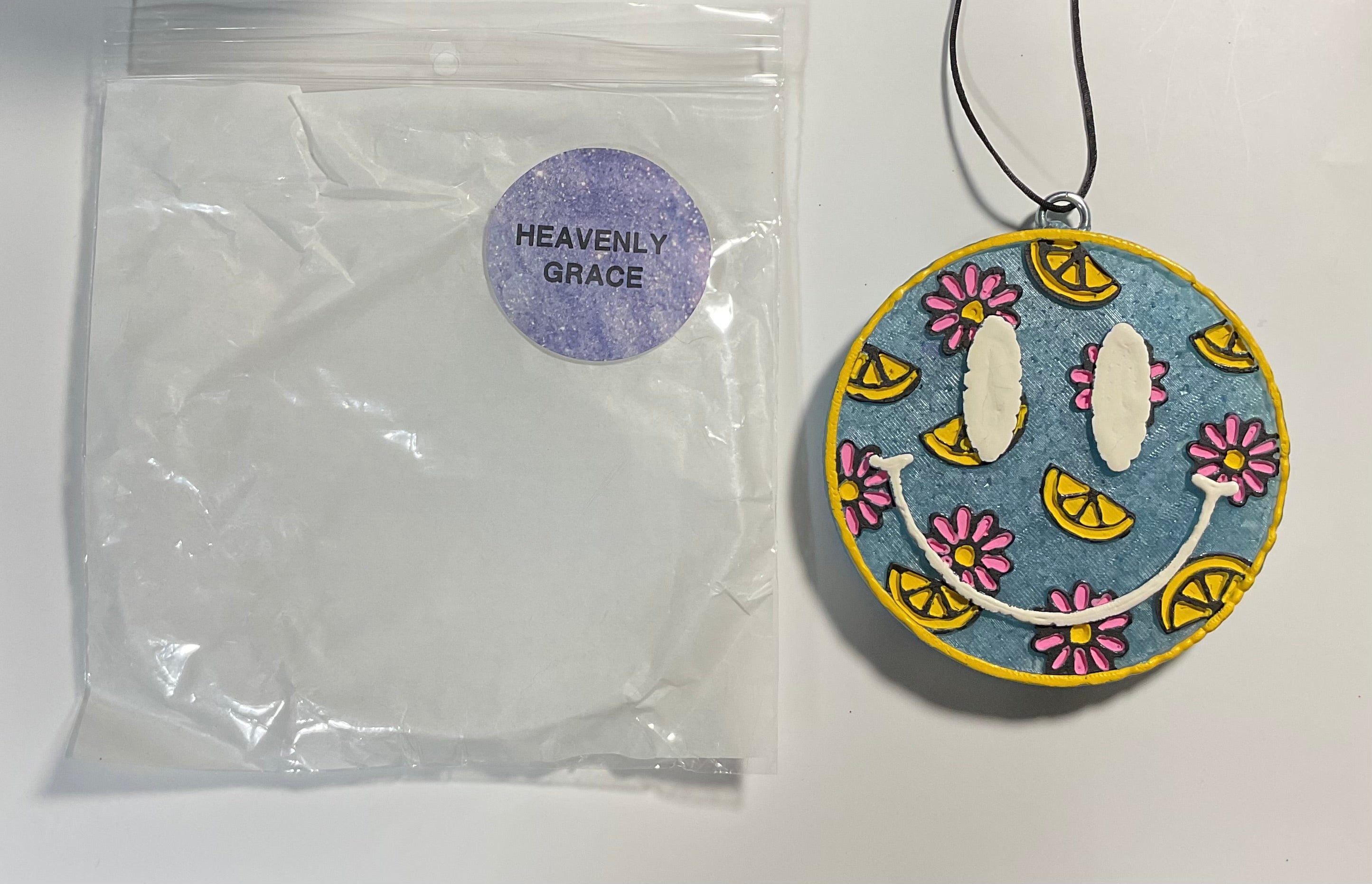 Freshie- Smiley Face w/ lemon & Flowers - Scent: Heavenly Grace
