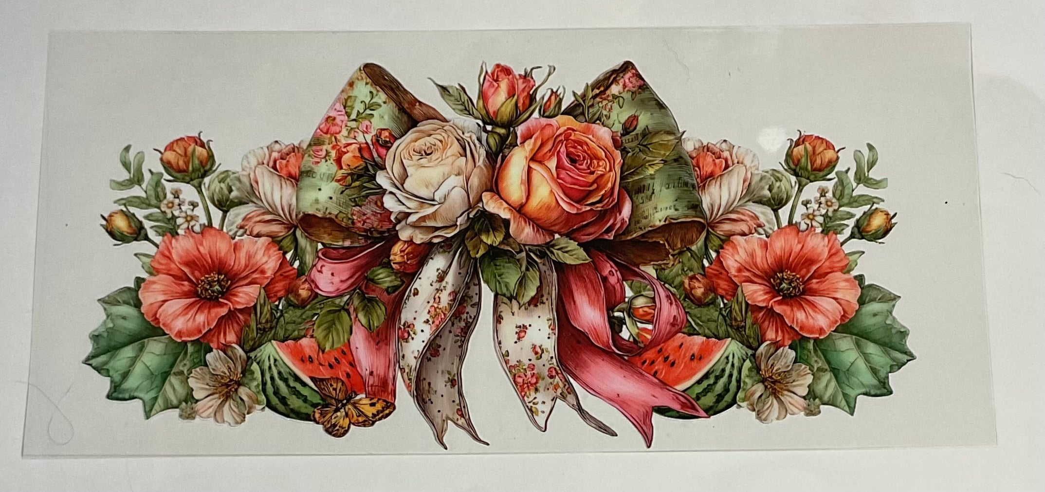 Green & Pink Bow with Flowers