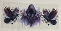 Hooded character with crows