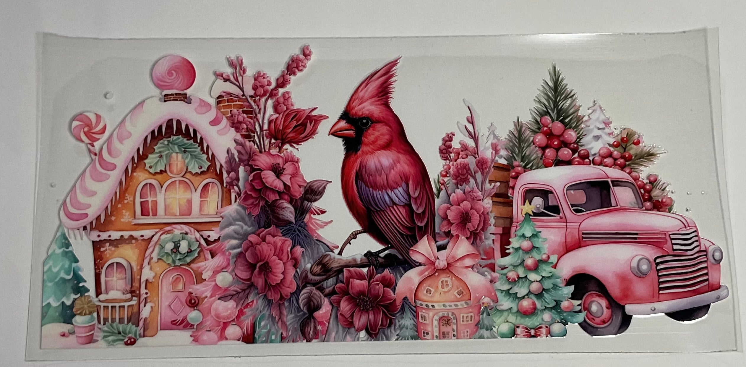 Christmas Pink Truck & Cardinal