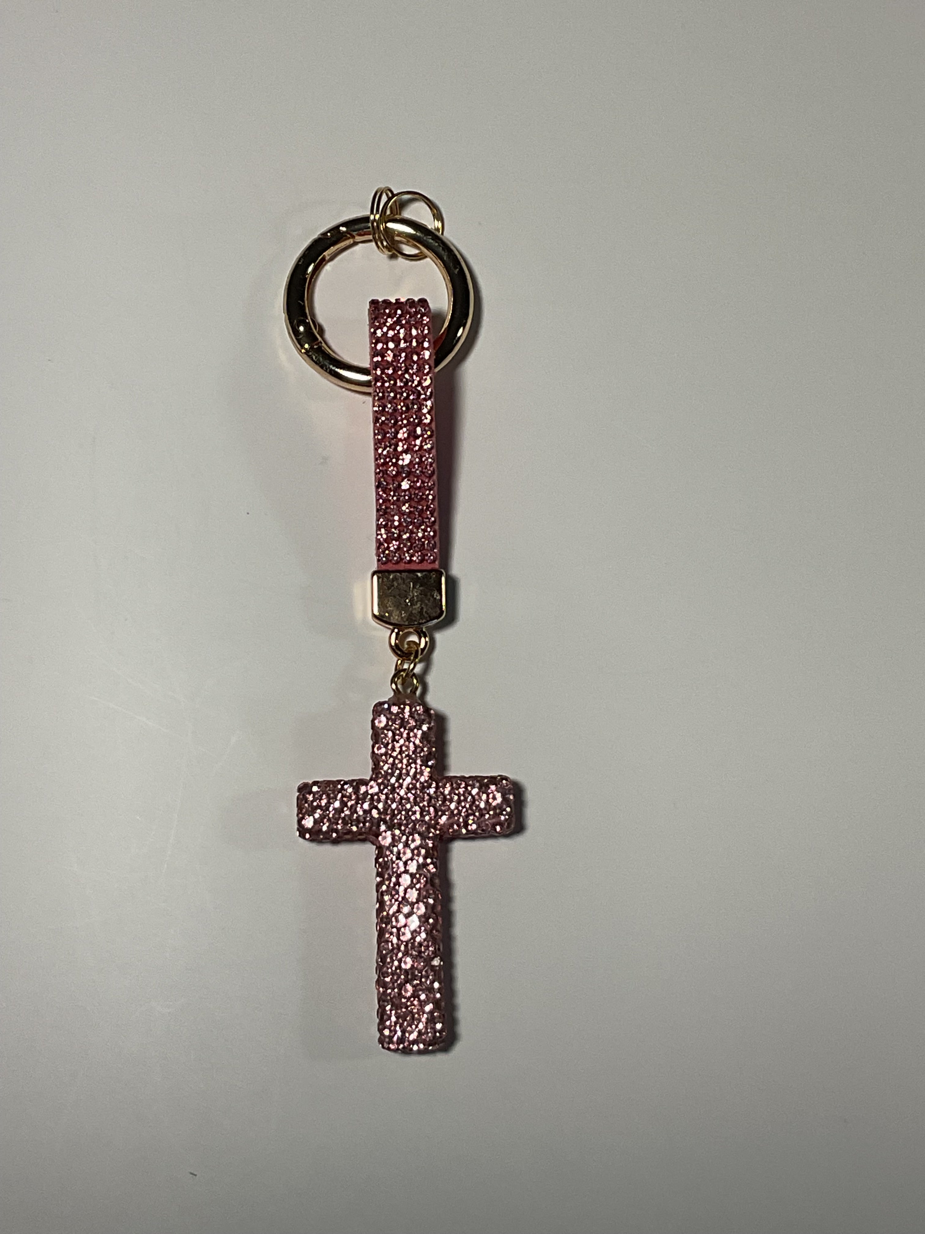 Rhinestone Keychain - Pink Cross