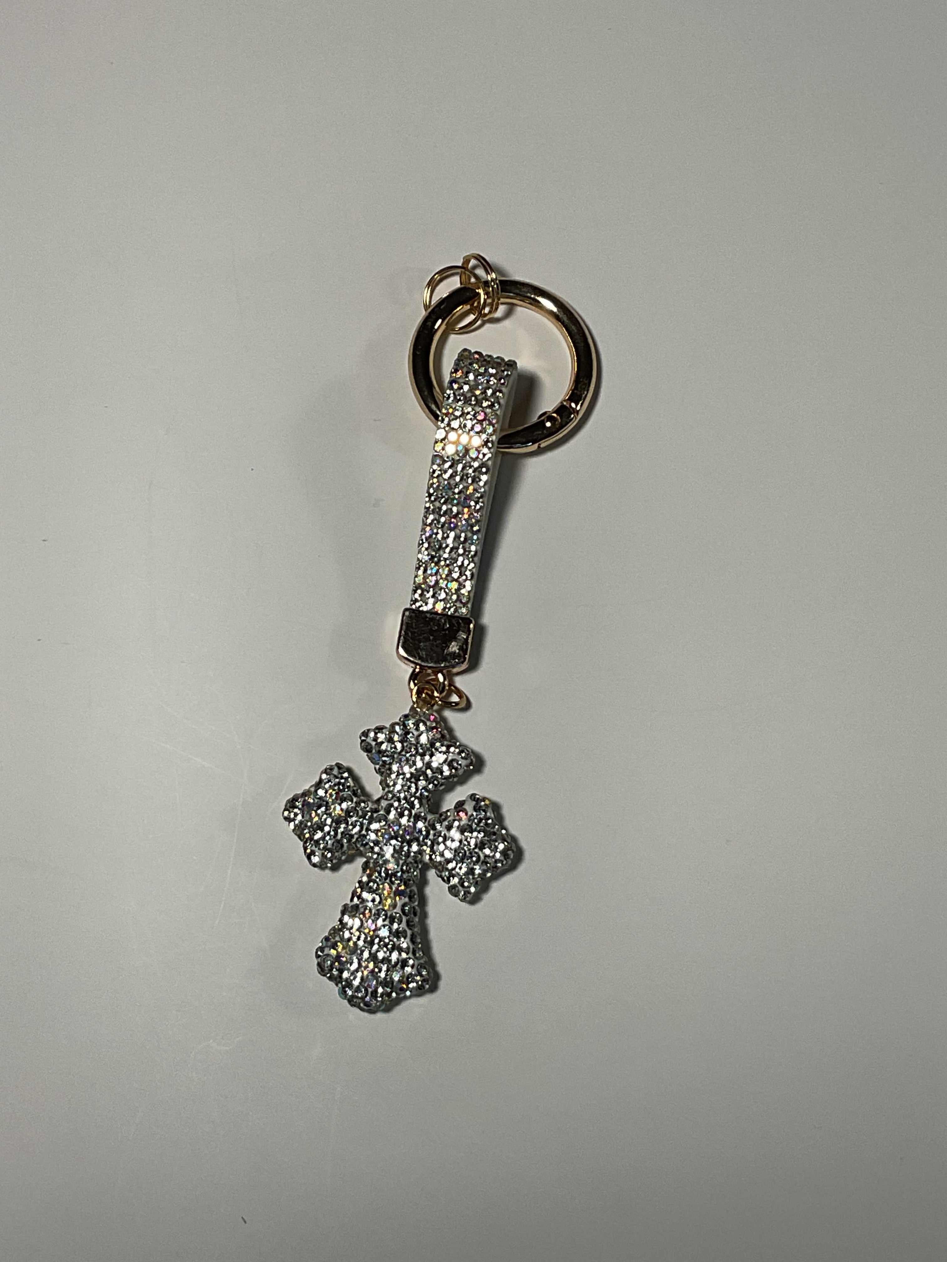 Rhinestone Keychain - Silver Cross