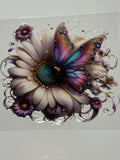 White Flower w/ Colorful Butterfly