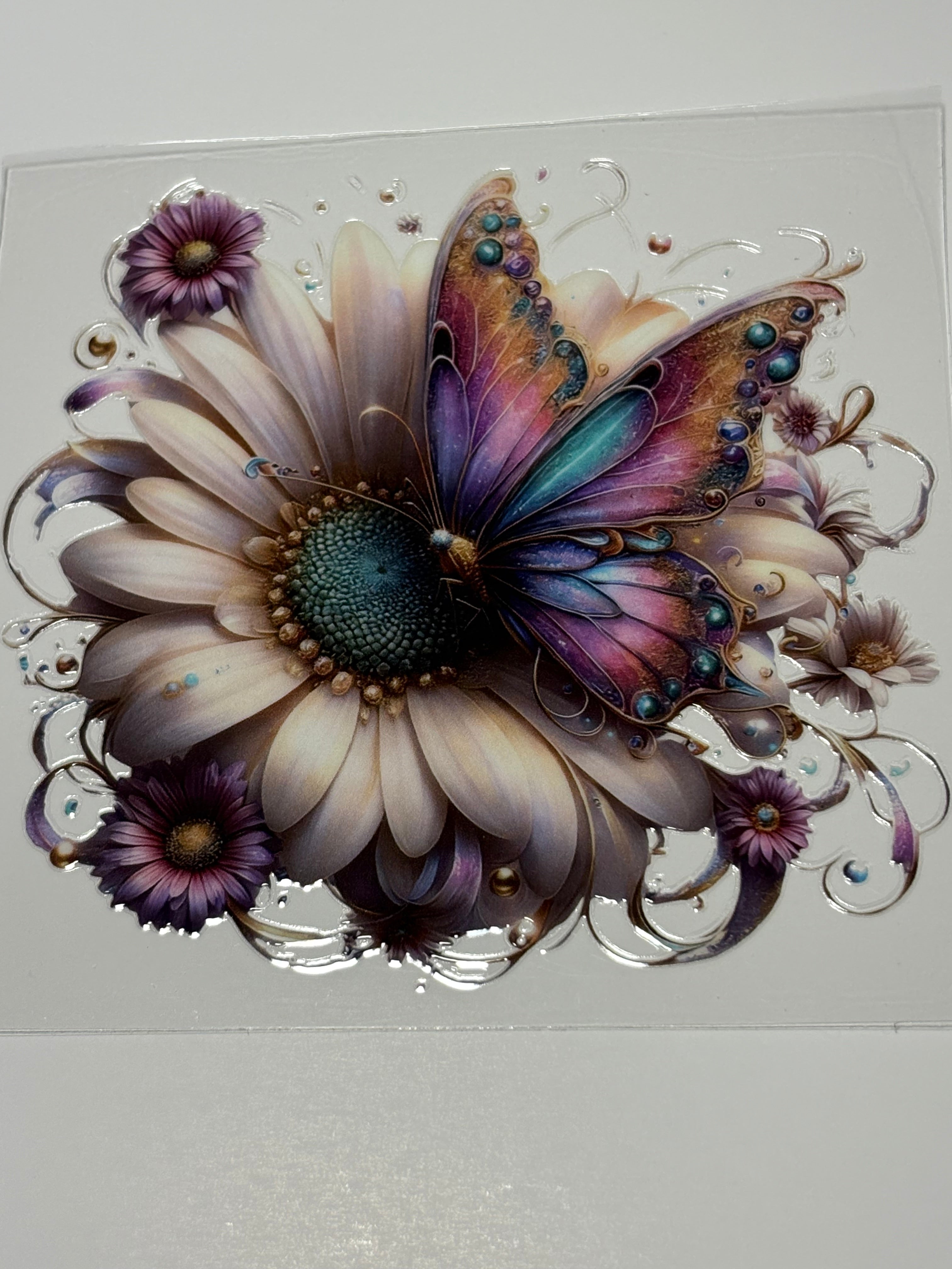White Flower w/ Colorful Butterfly