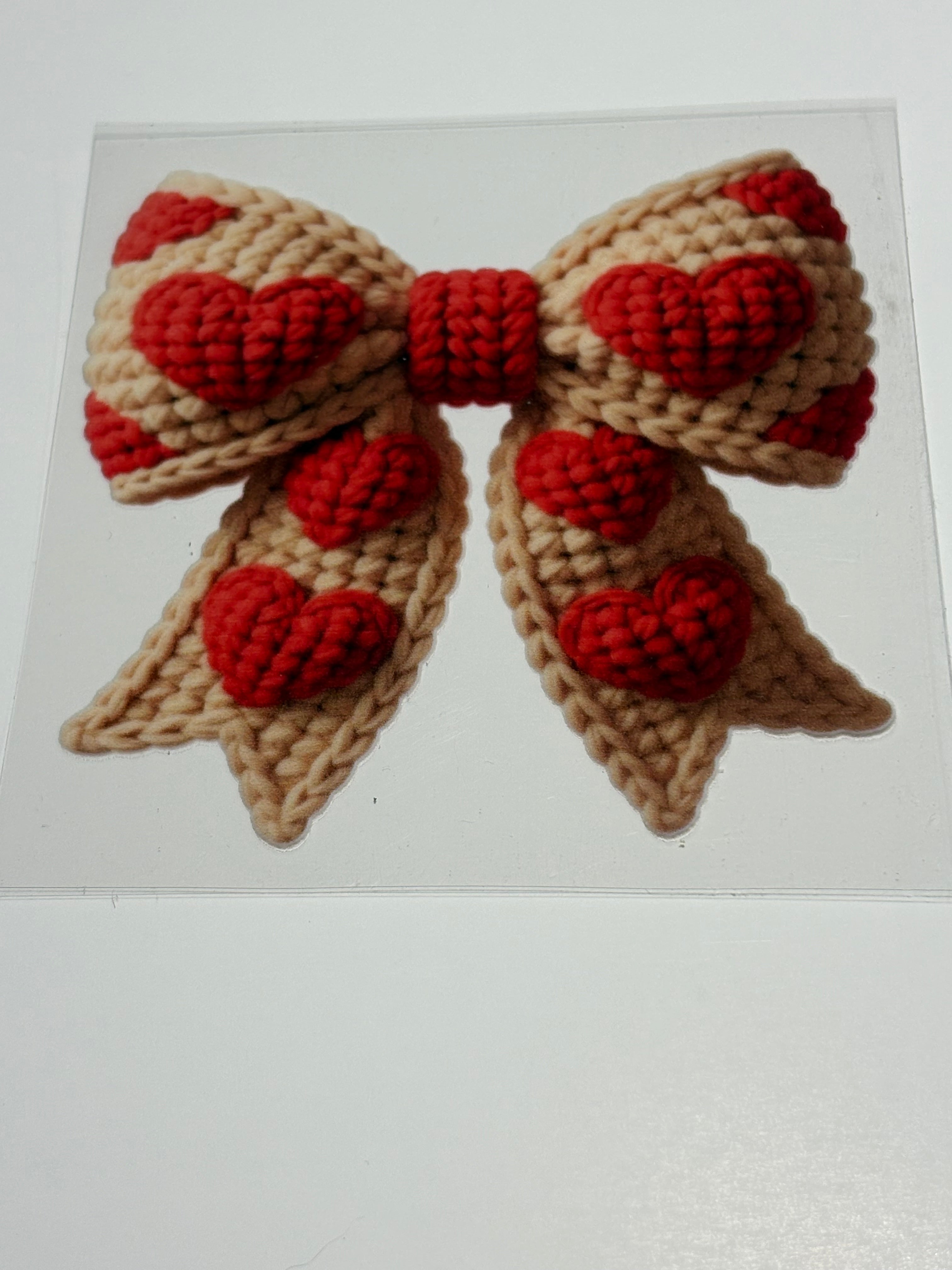 Beige Bow with Red Hearts