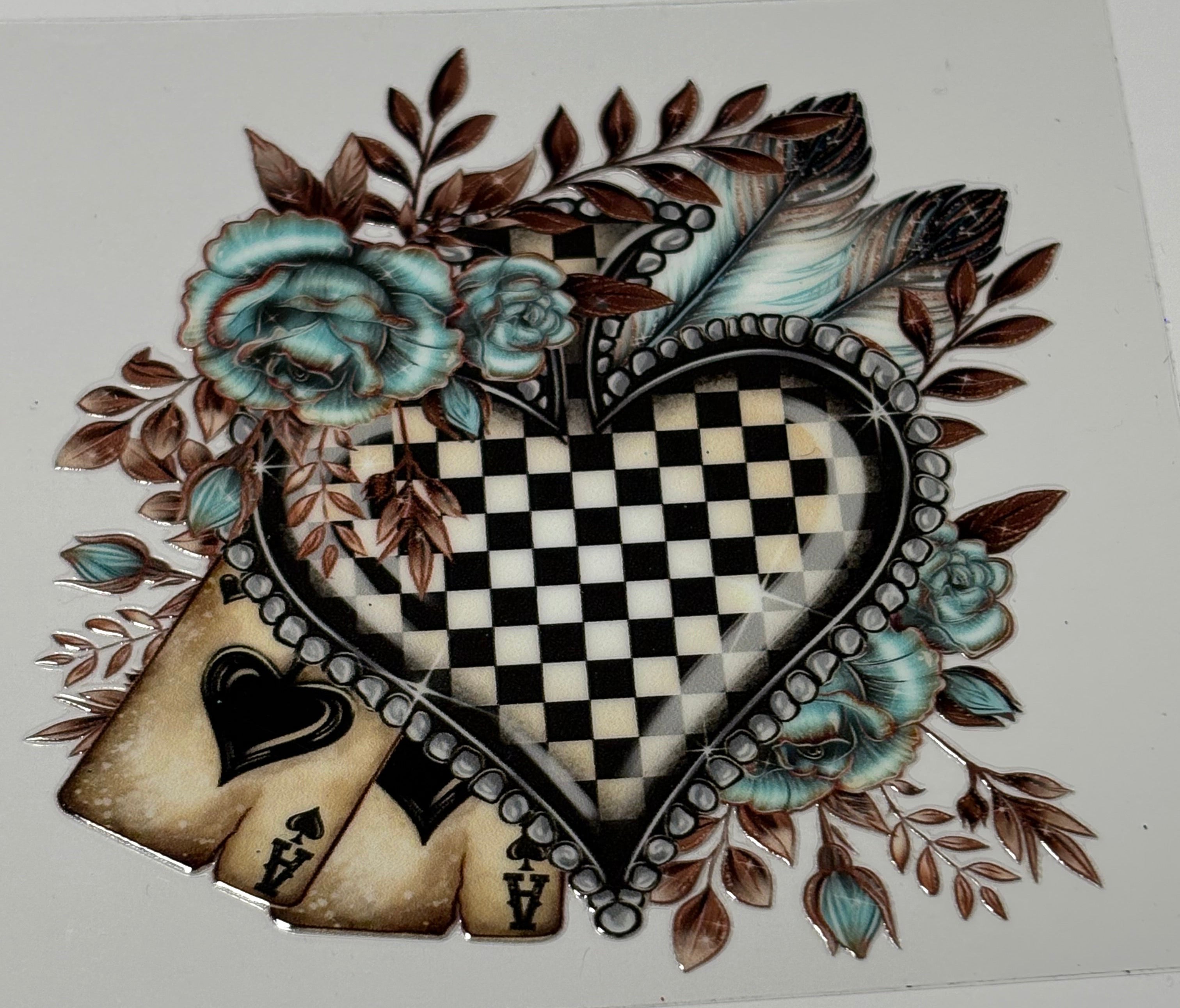 Turquoise Heart w/ Feathers and Cards