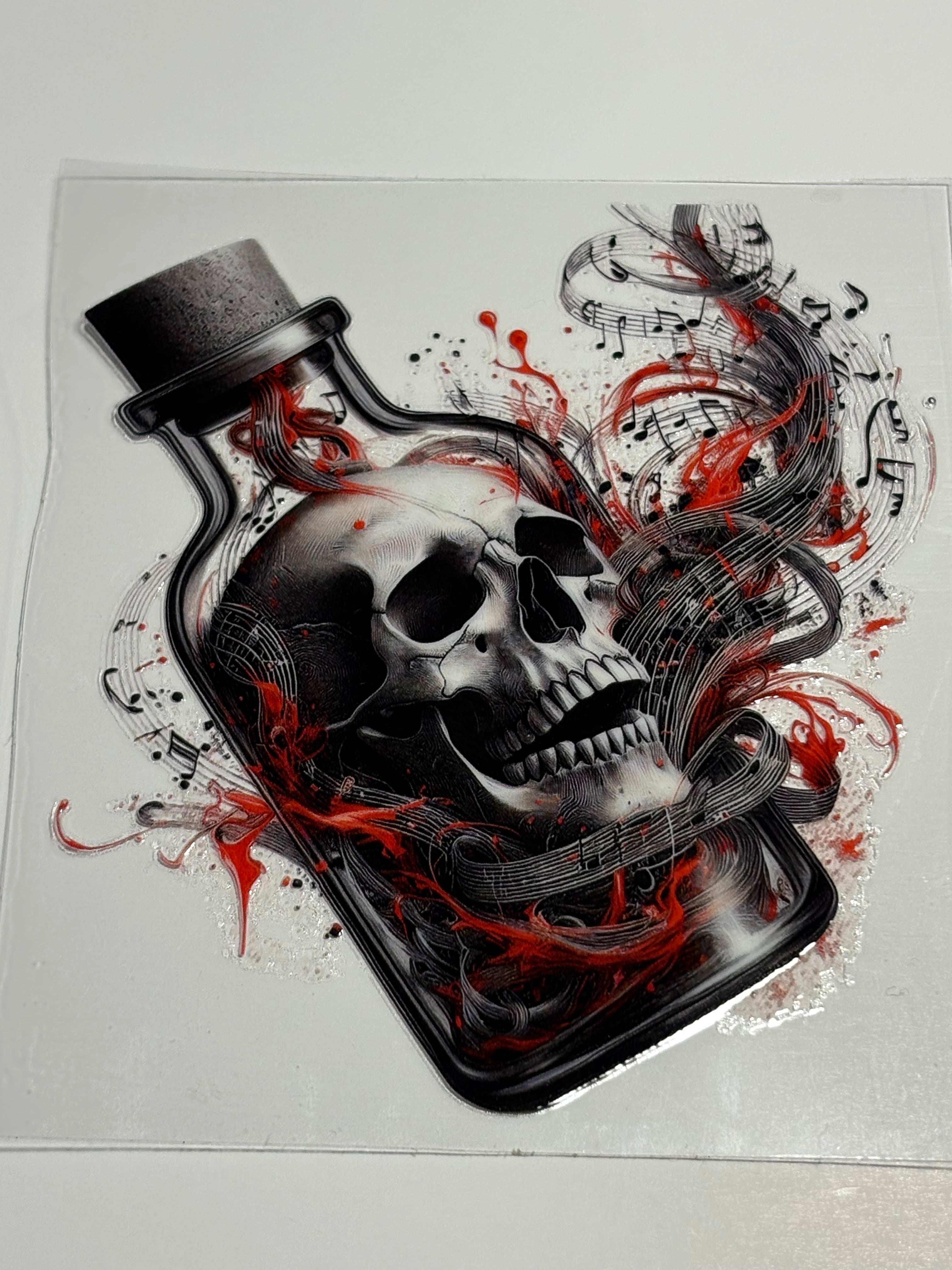 Skull in bottle with musical notes