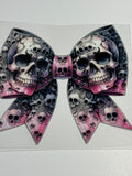Pink, Black Bow with Skulls