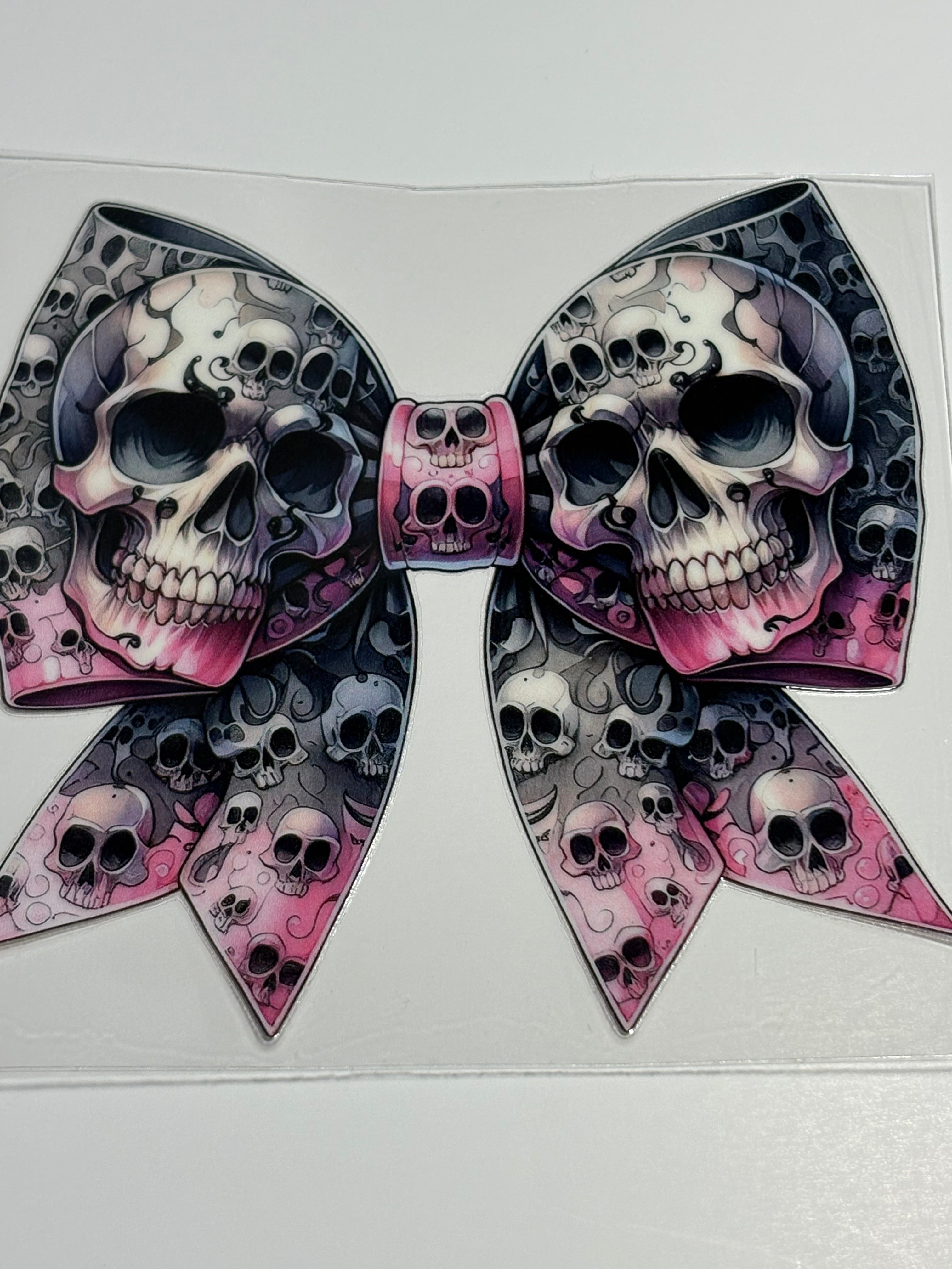 Pink, Black Bow with Skulls