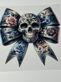 Pink, blue Bow with Skulls