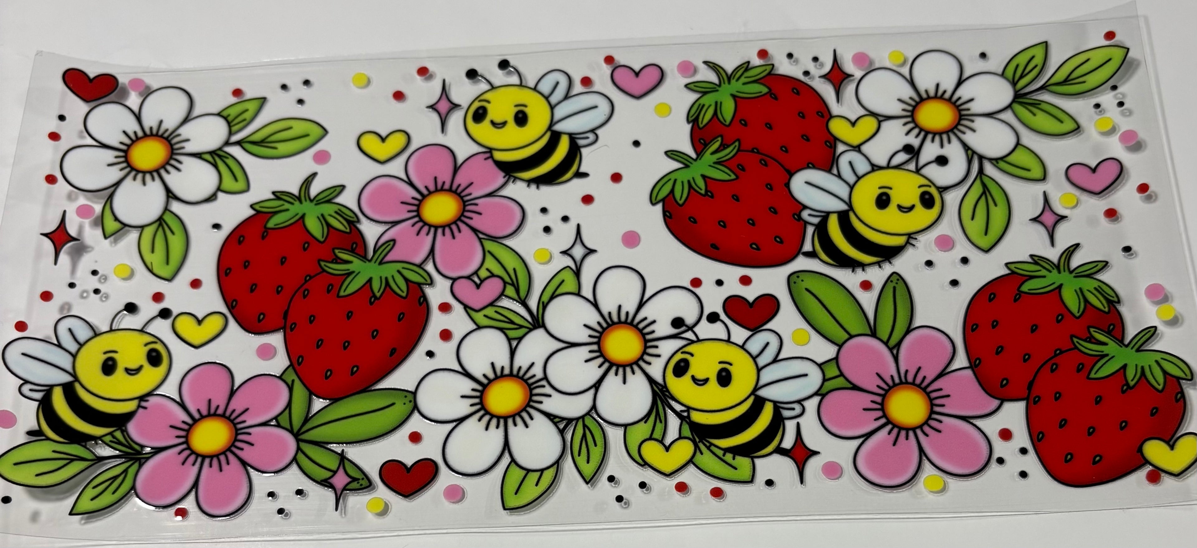 Colorful Flowers w/ Bees & Strawberry