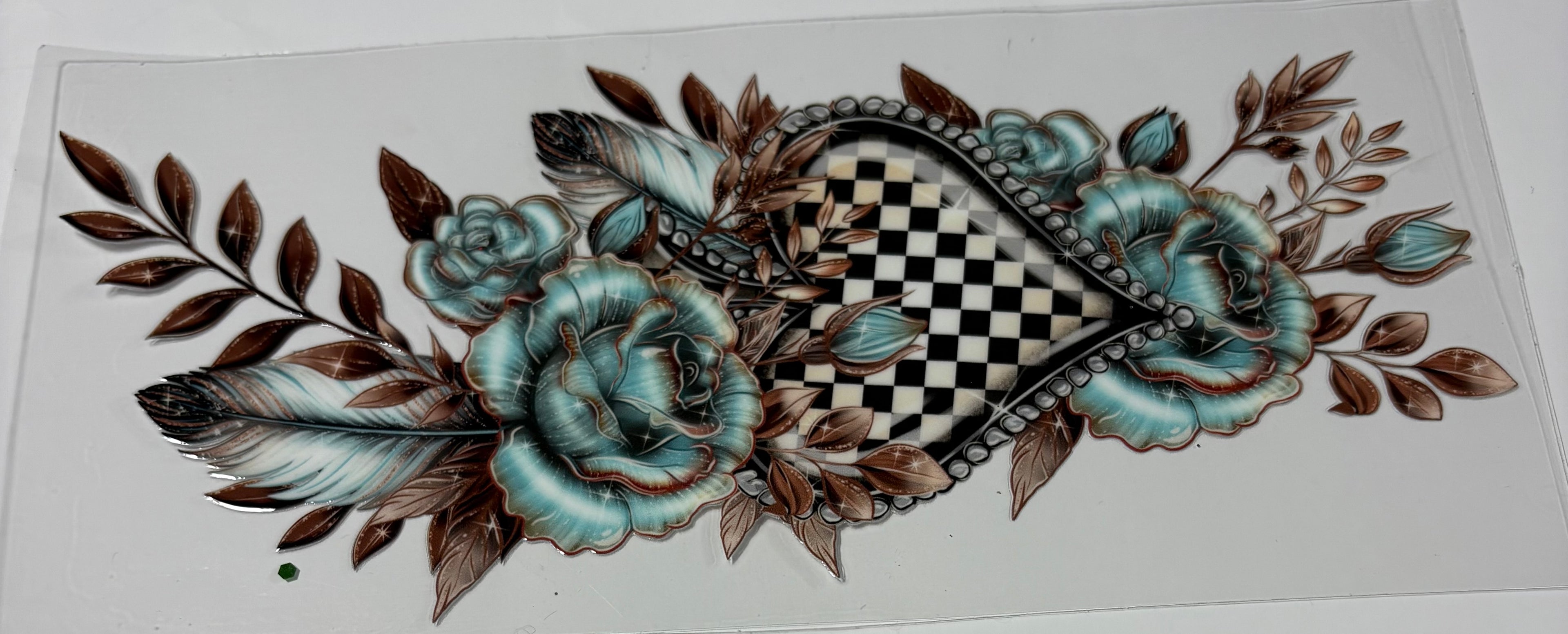 Turquoise Flower w/ Checkered Heart
