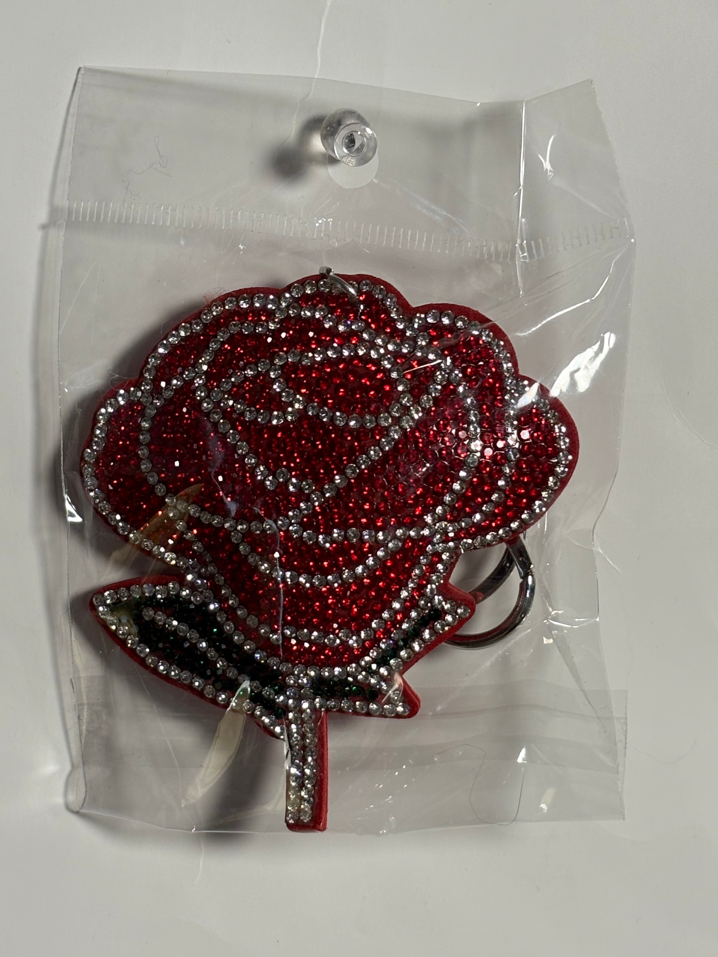 Rhinestone Keychain - Rose(Red w/ stem)