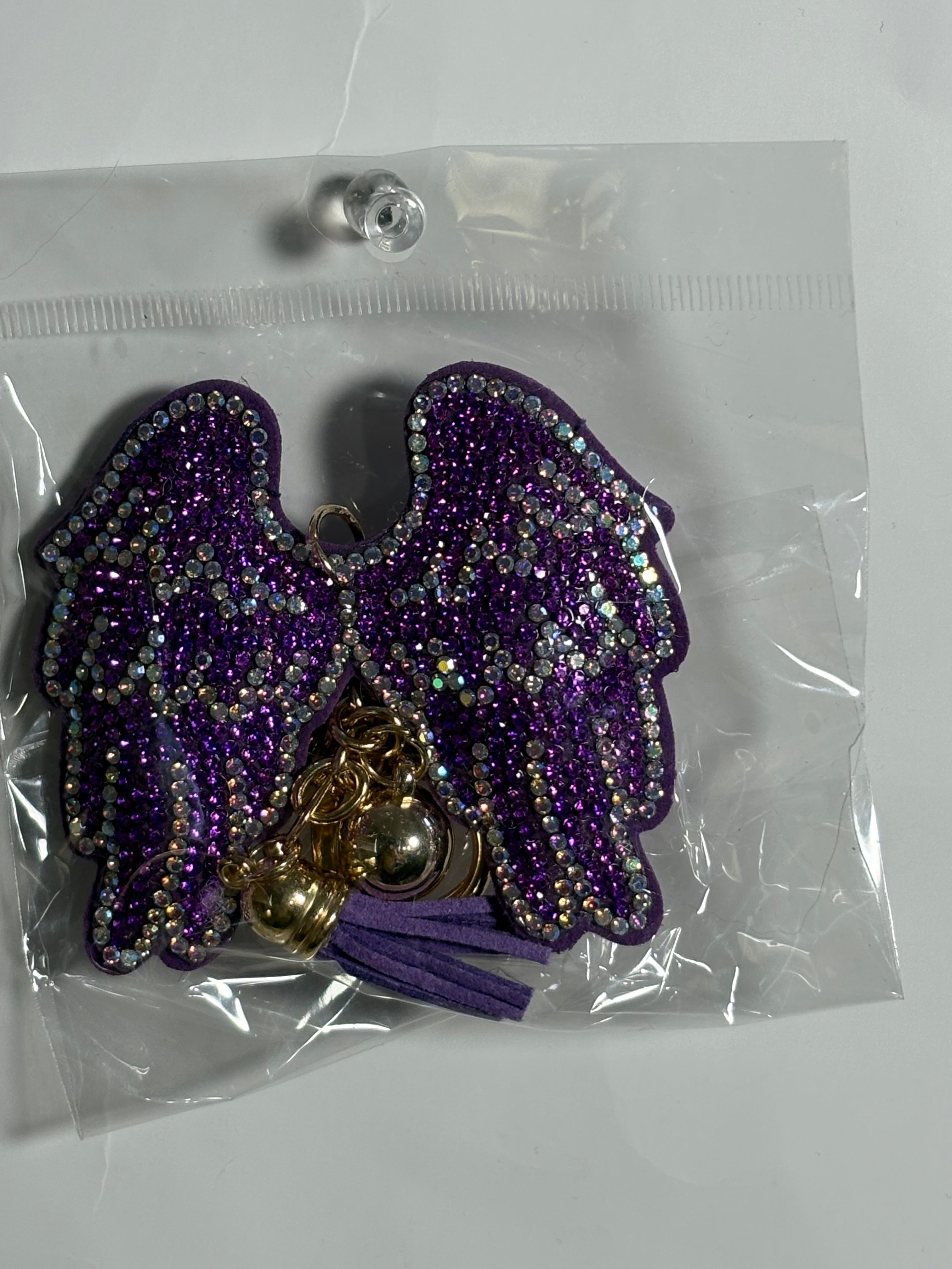 Rhinestone Keychain - Purple Angel Wings