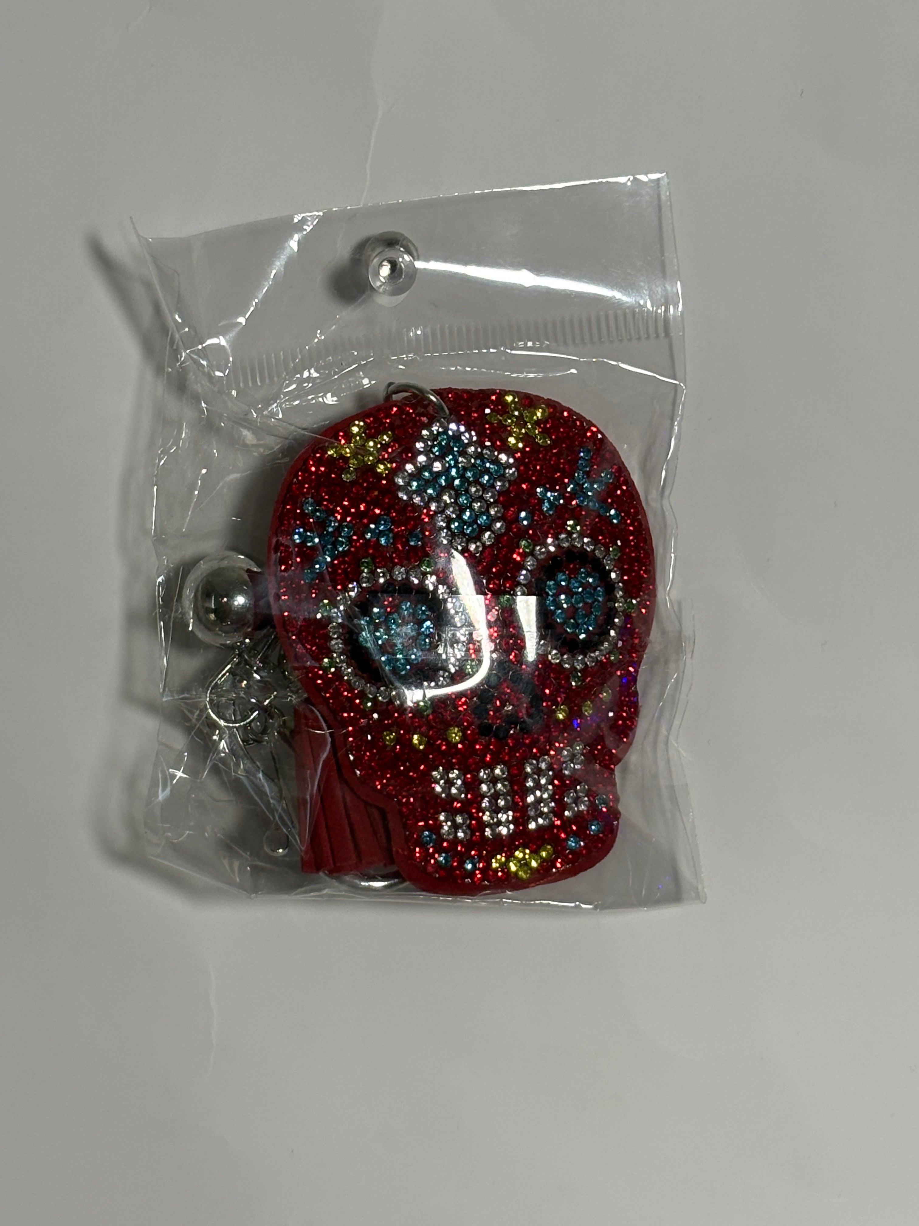 Rhinestone Keychain - Red Skulls