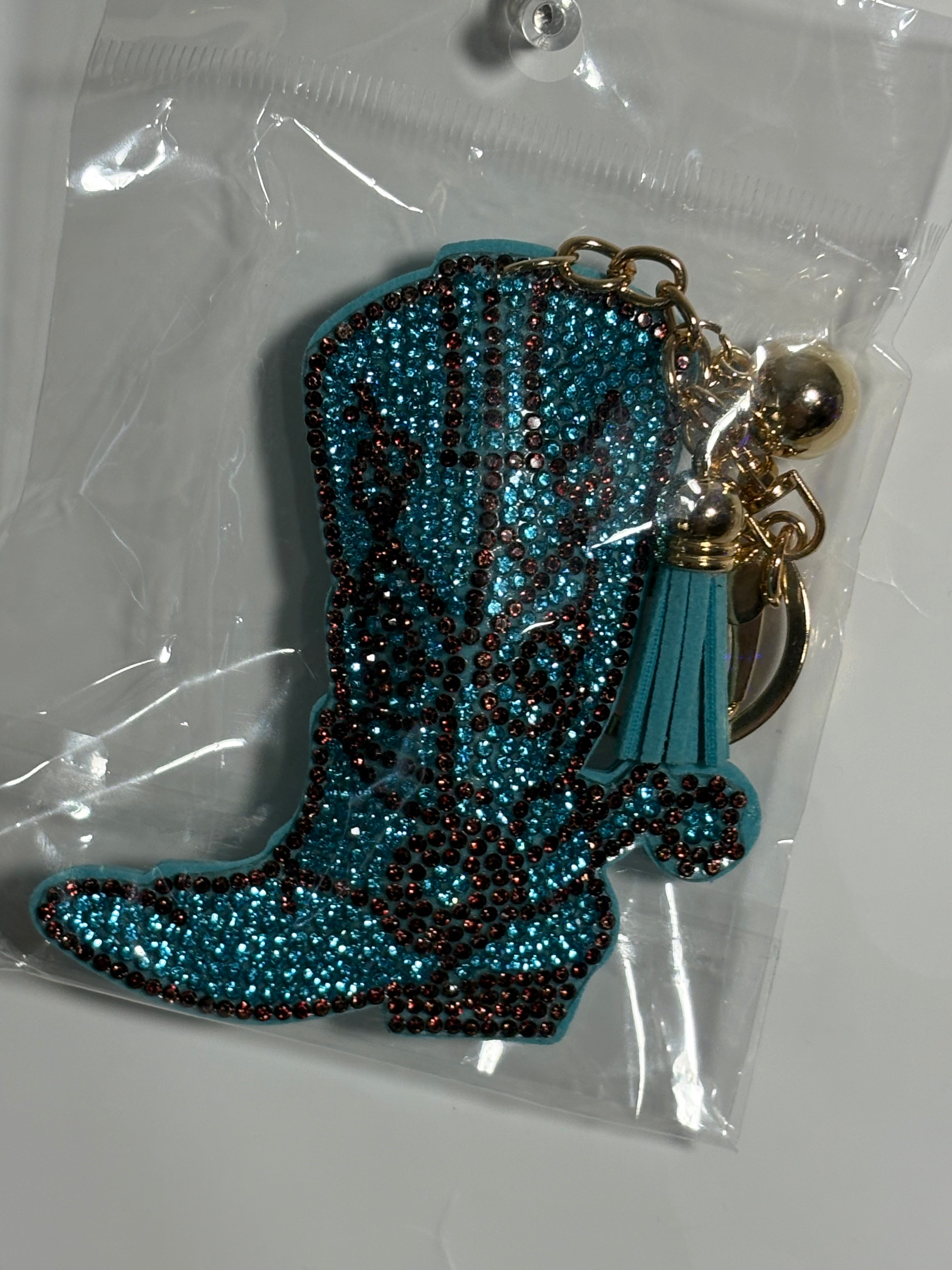Rhinestone Keychain - Blue Cowboy Boots