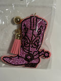 Rhinestone Keychain - Pink Cowboy Boots