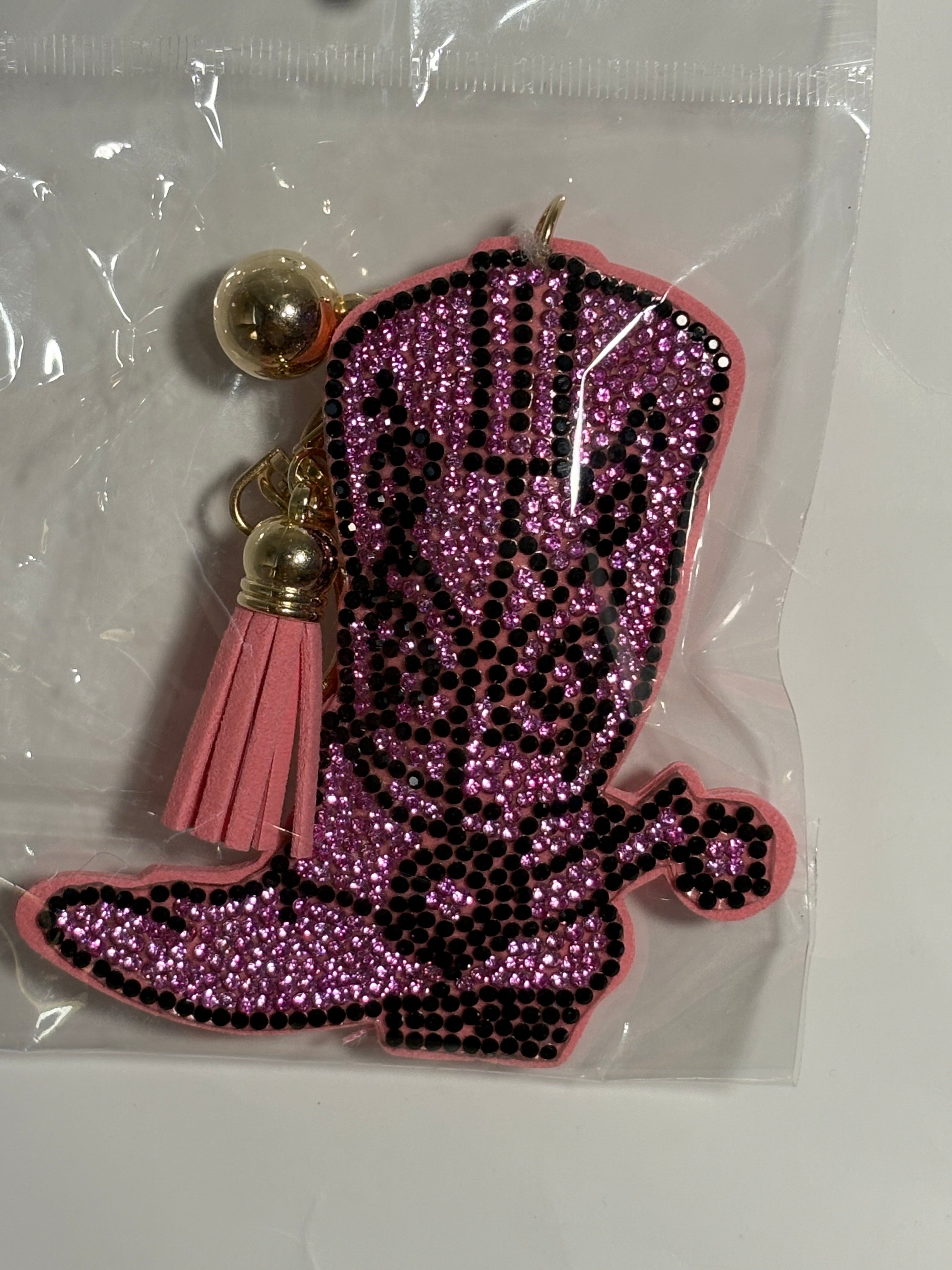 Rhinestone Keychain - Pink Cowboy Boots