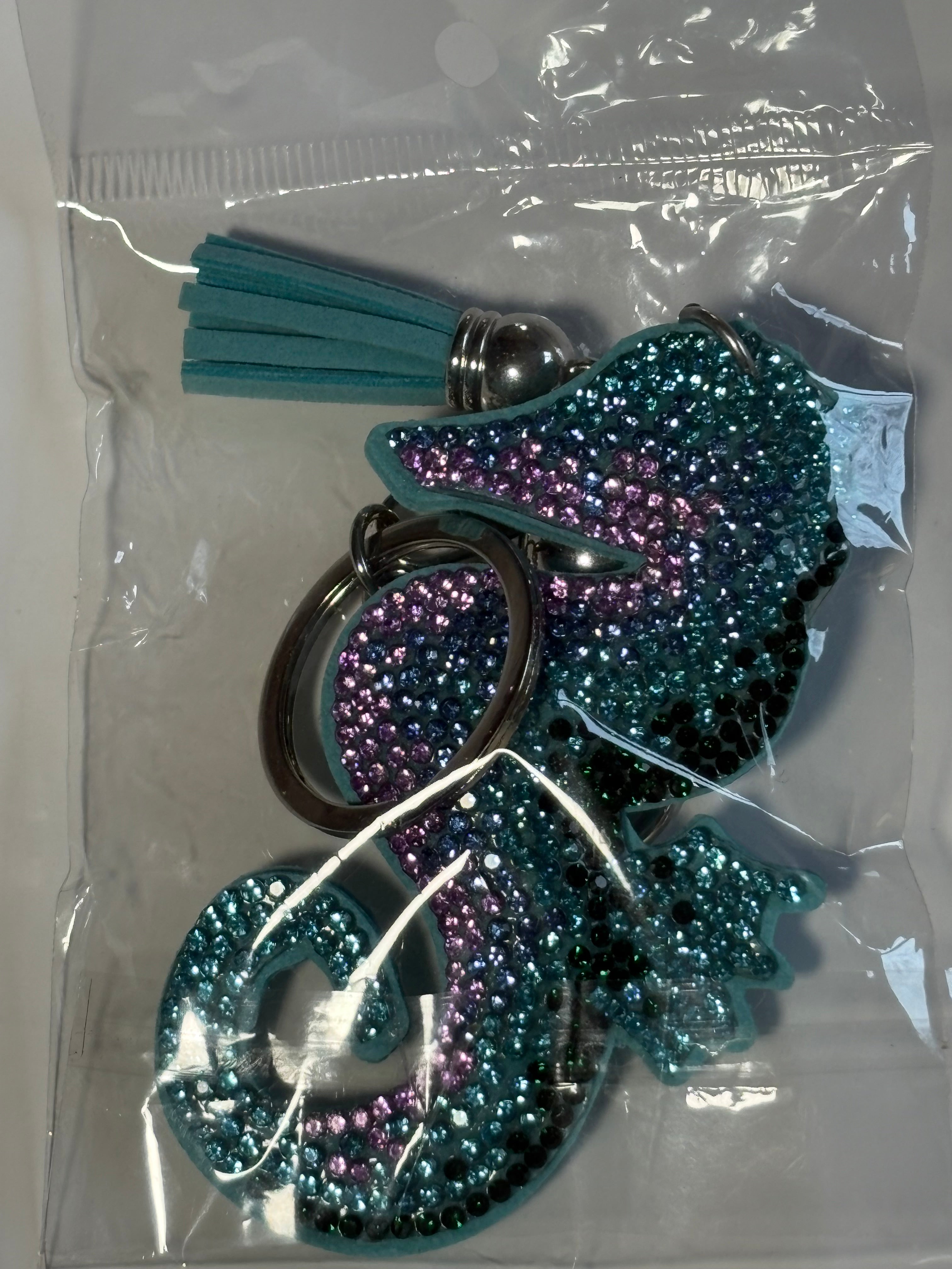 Rhinestone Keychain - Blue & Purple Seahorse
