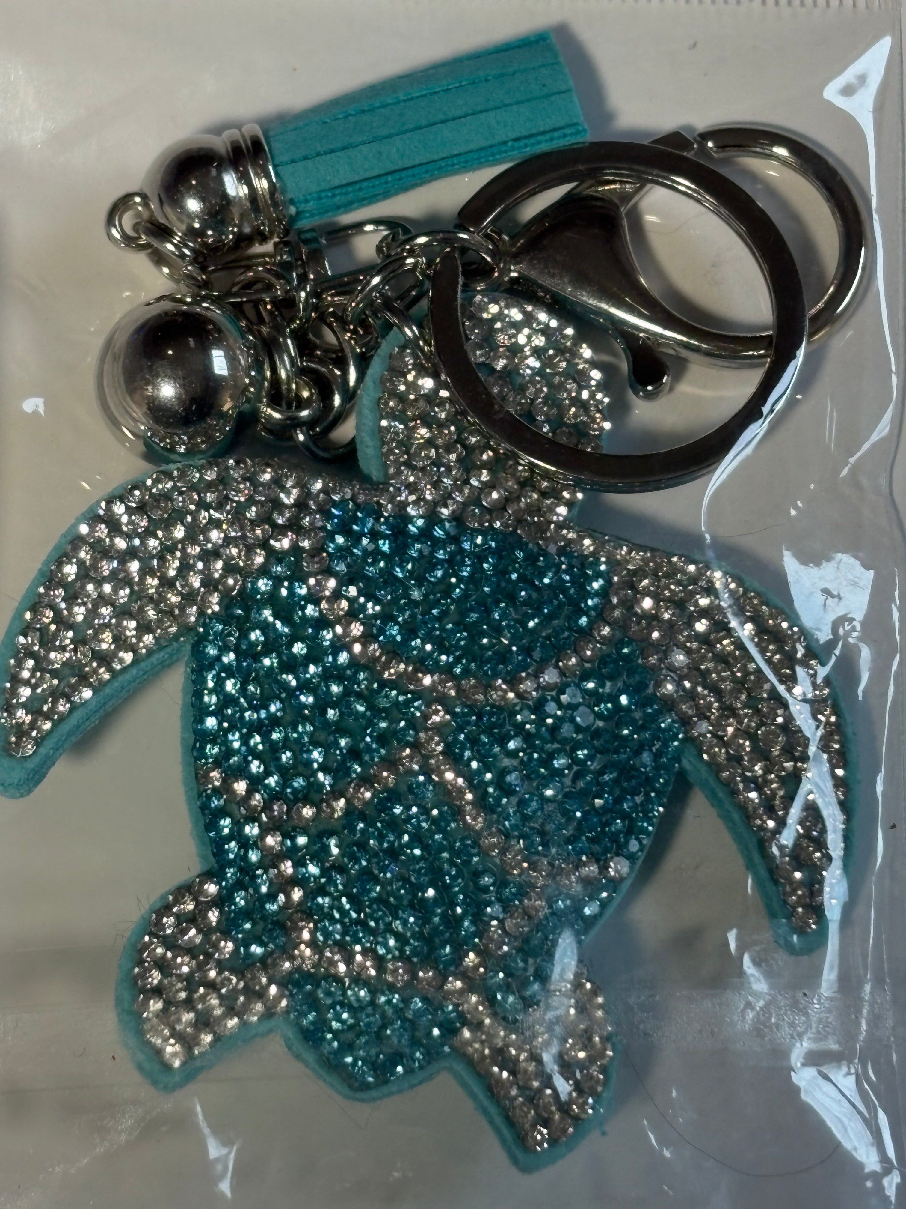Rhinestone Keychain - Blue Turtle