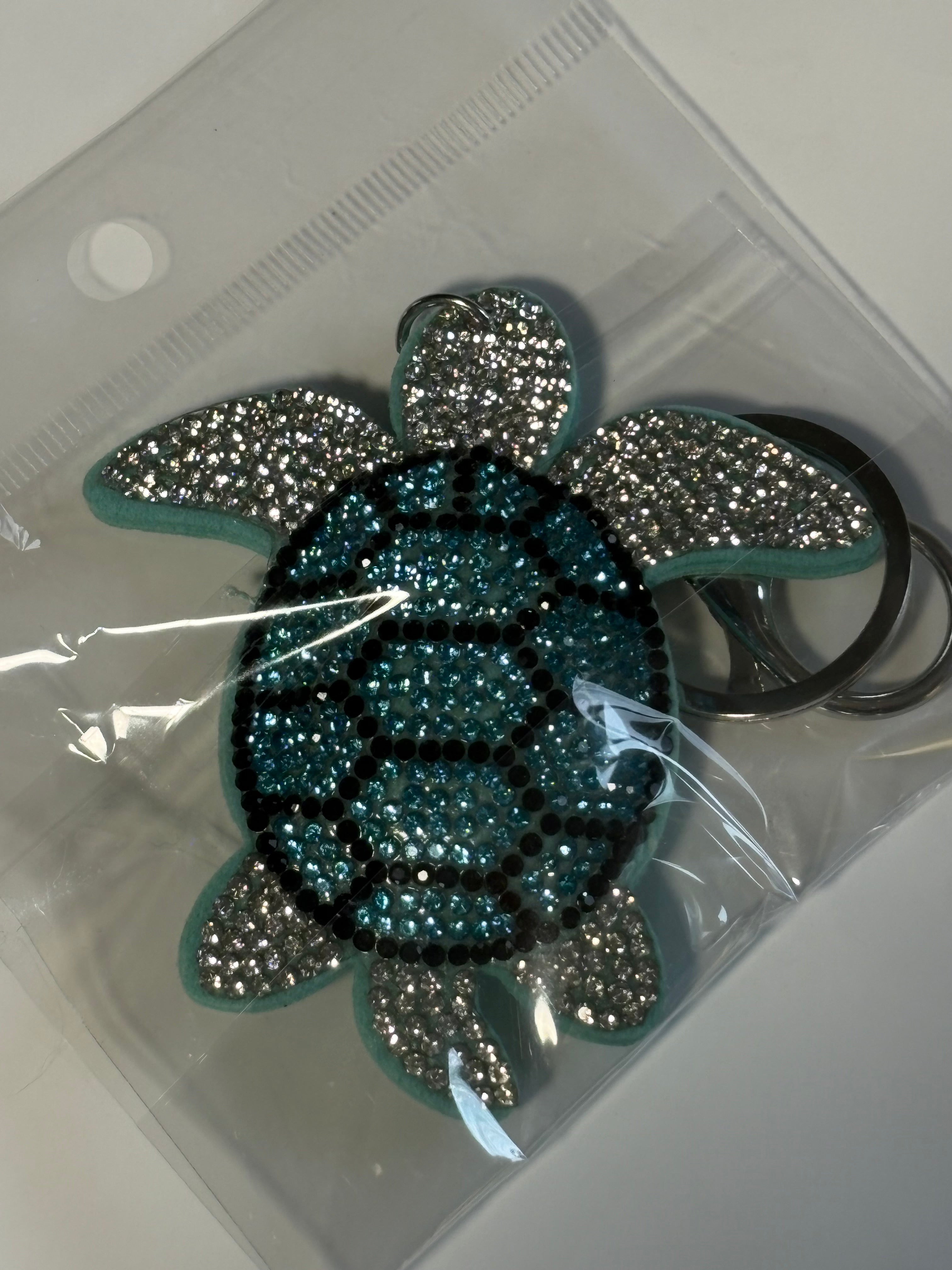 Rhinestone Keychain - Teal Turtle
