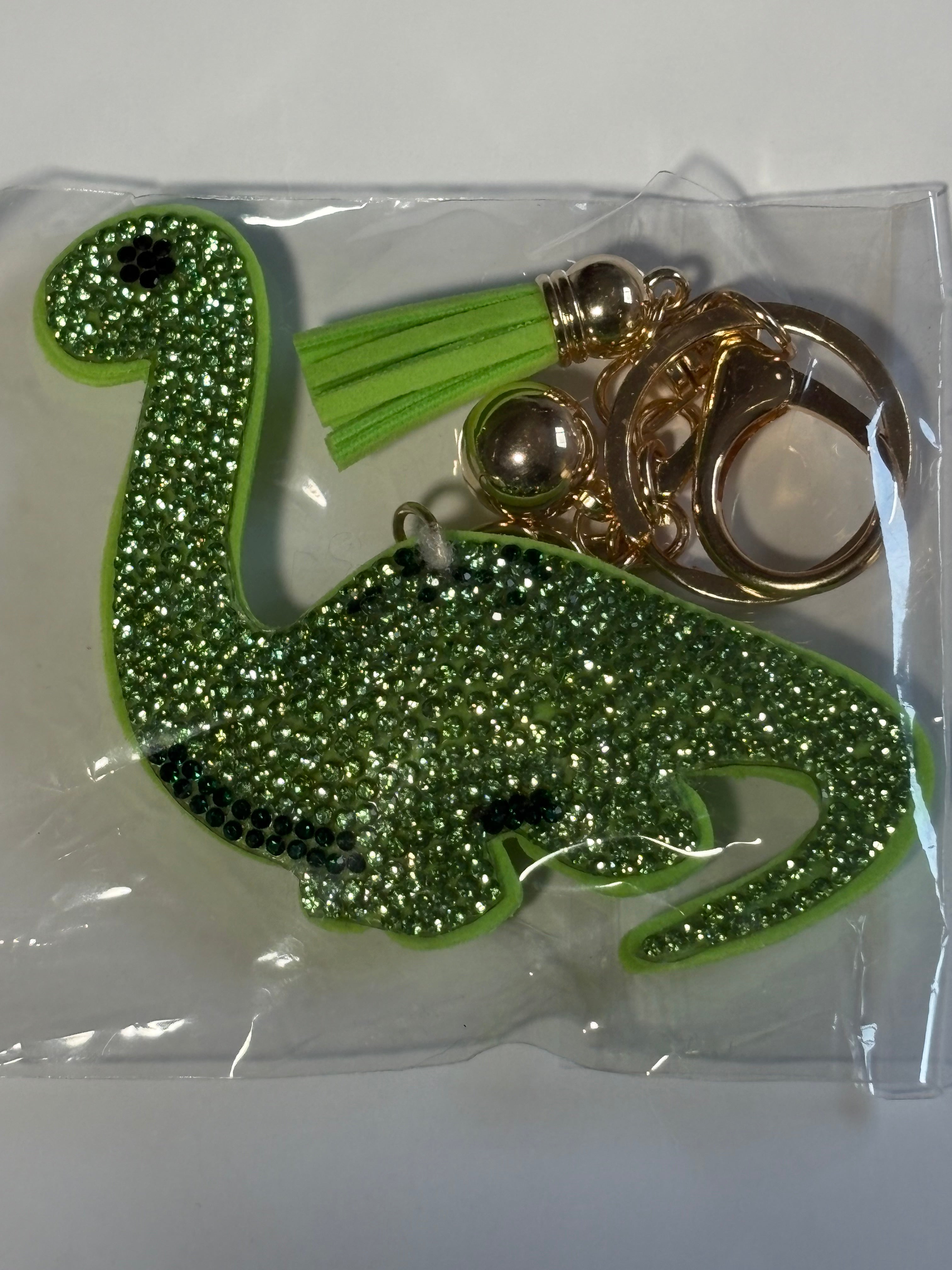 Rhinestone Keychain - Green Dino