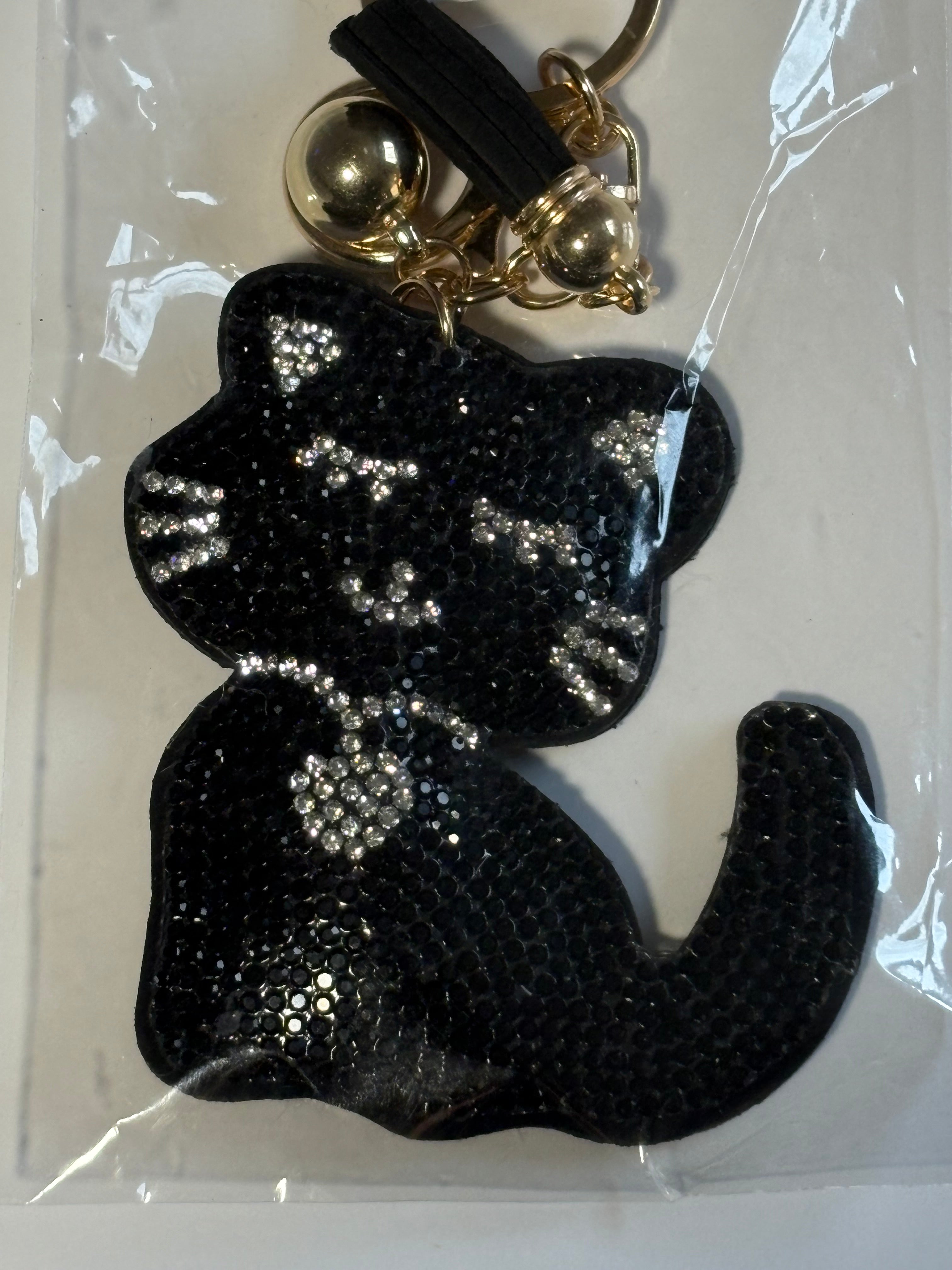 Rhinestone Keychain - Black Cat w/heart