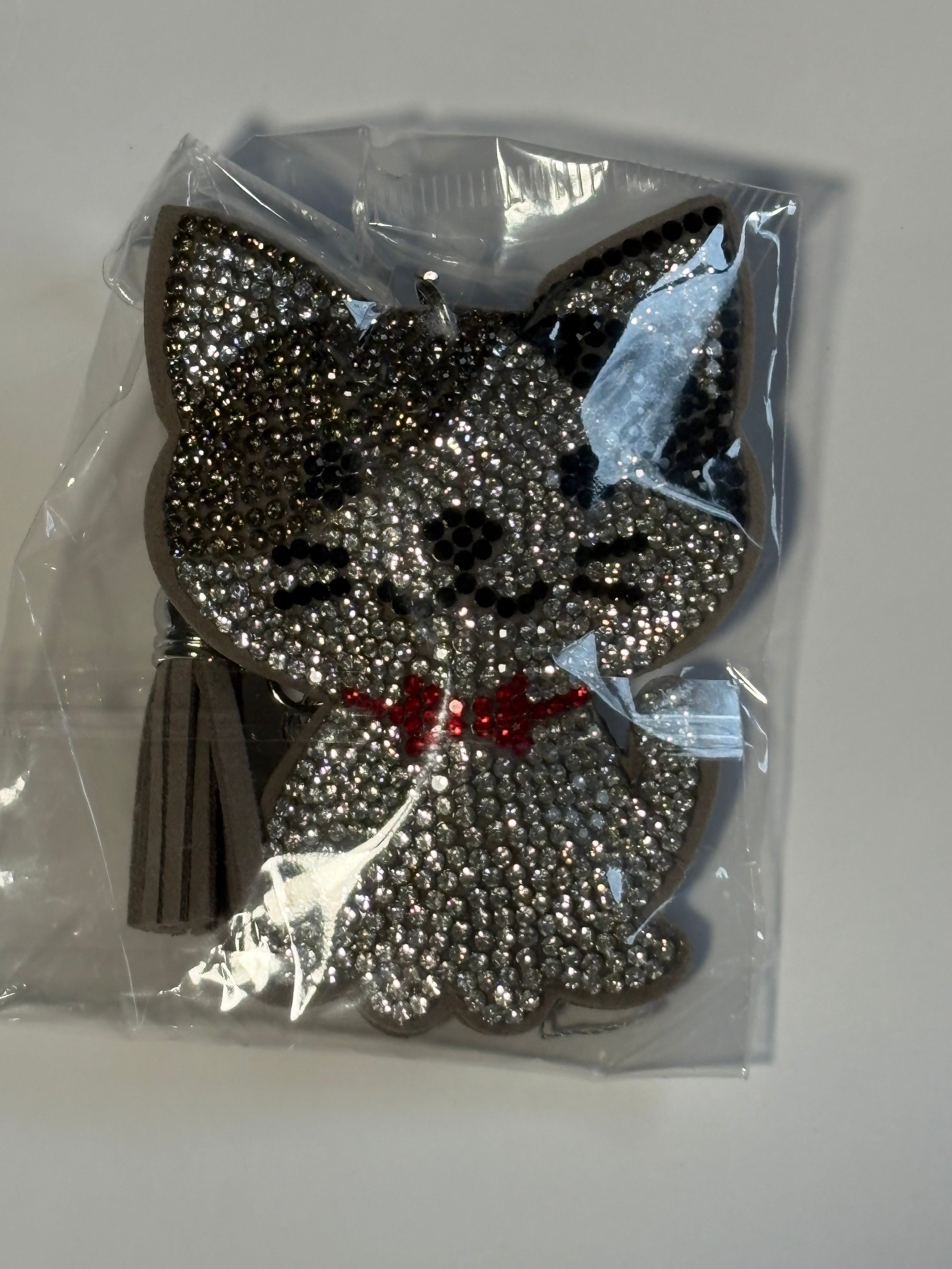 Rhinestone Keychain - Grey Cat