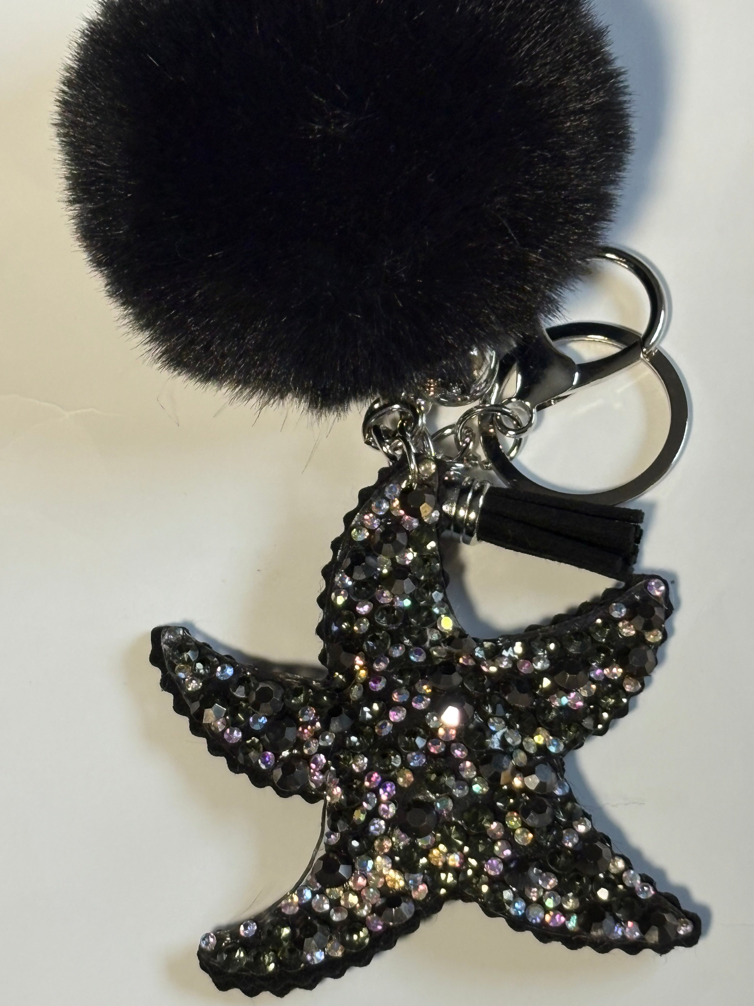 Rhinestone Keychain - Black Starfish