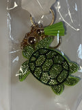 Rhinestone Keychain - Green Turtle