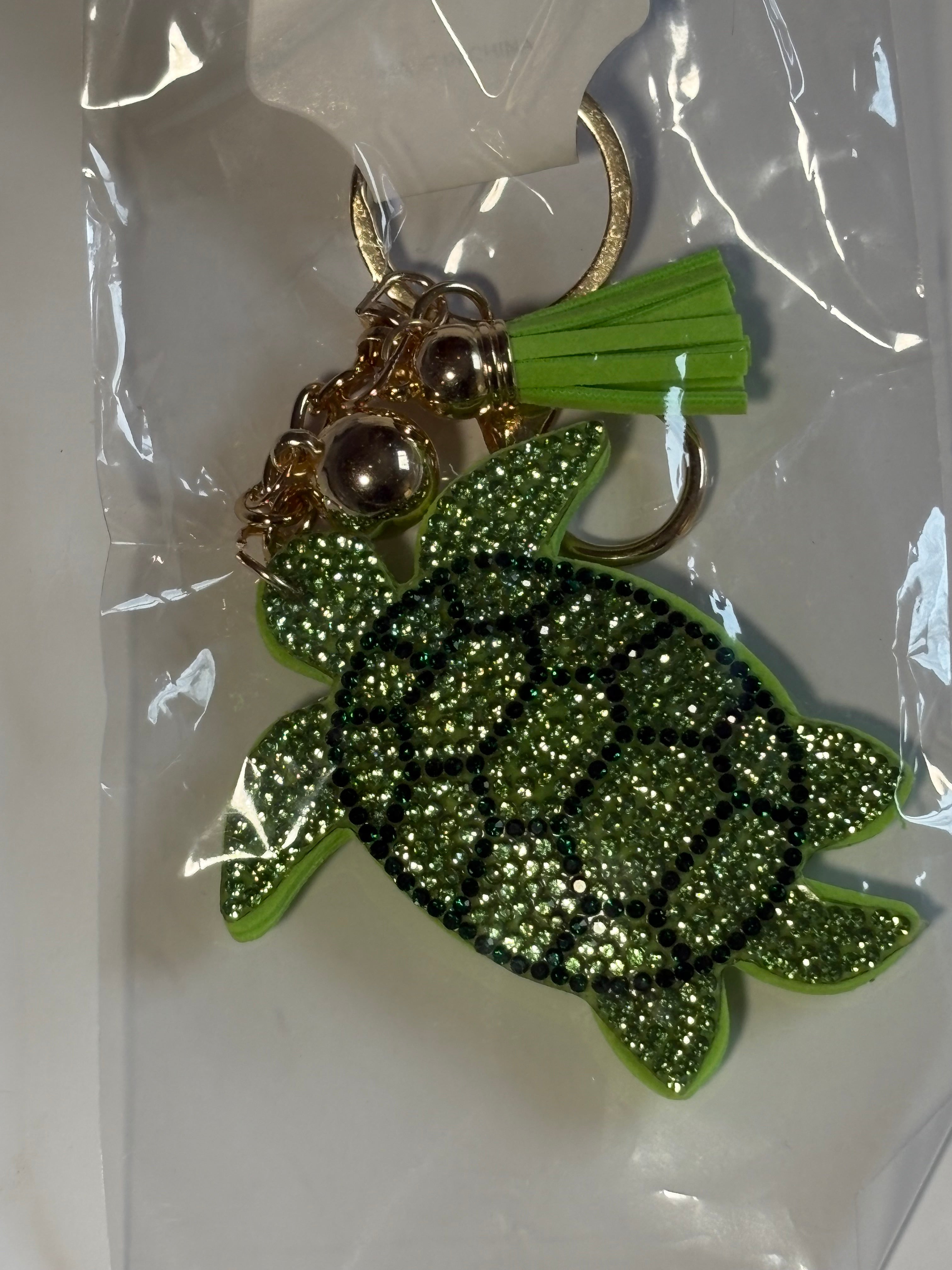 Rhinestone Keychain - Green Turtle