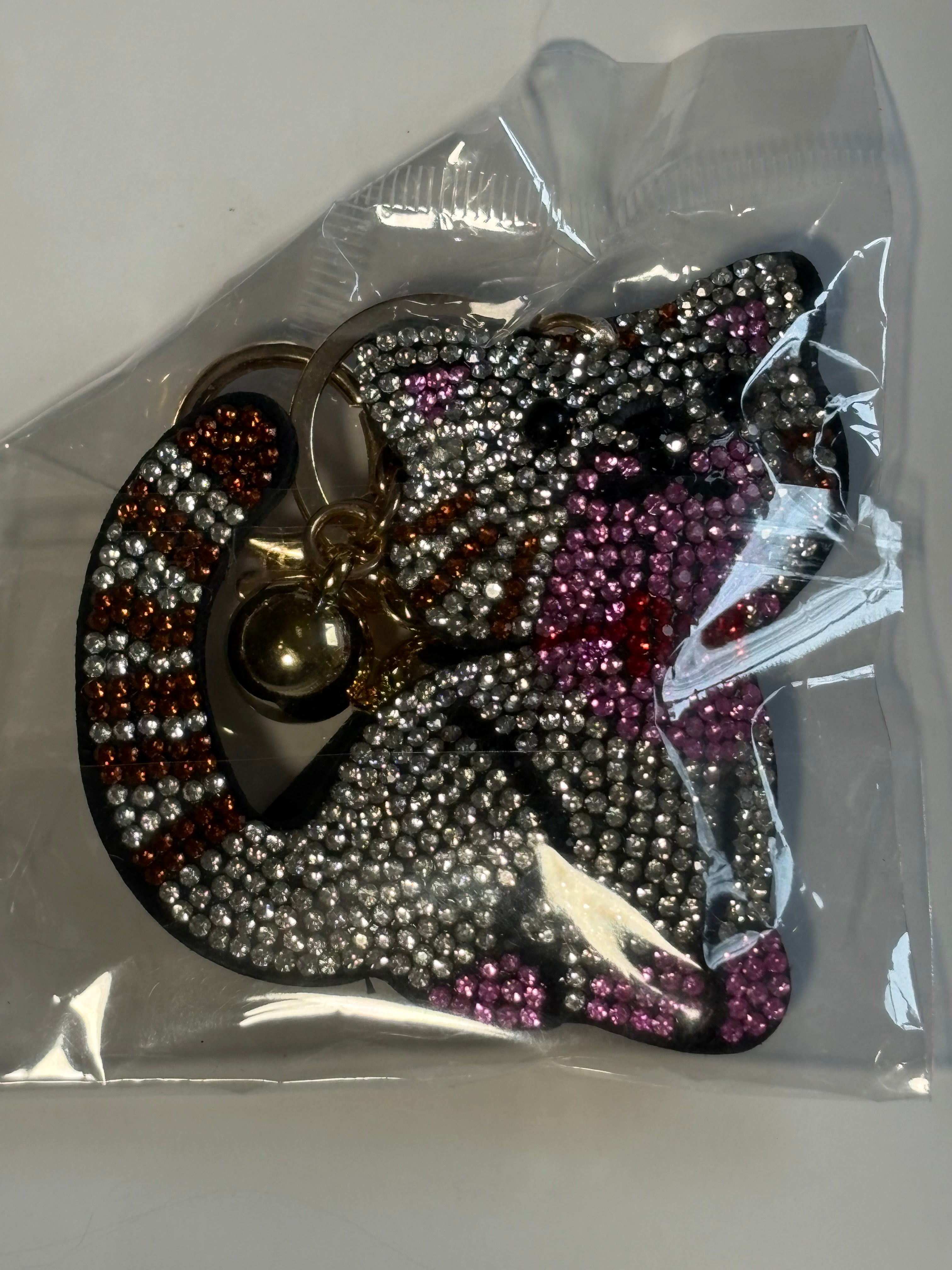 Rhinestone Keychain - Black/White Cat