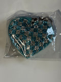 Rhinestone Keychain - Blue & White Checkered Heart