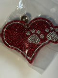 Rhinestone Keychain - Red Heart with Paws