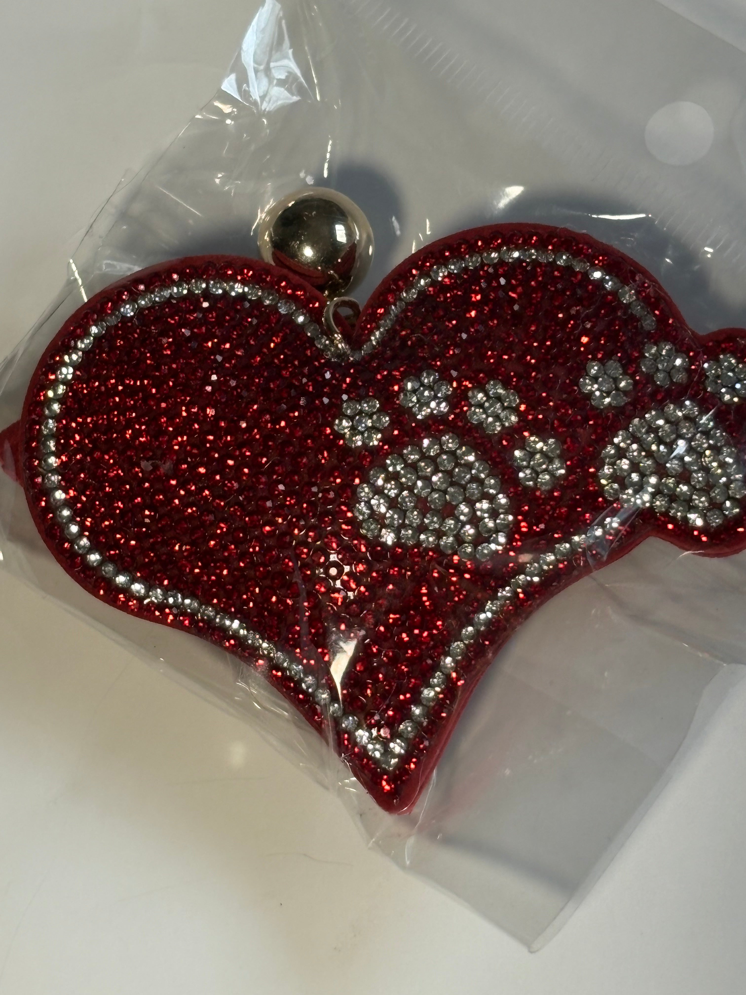 Rhinestone Keychain - Red Heart with Paws