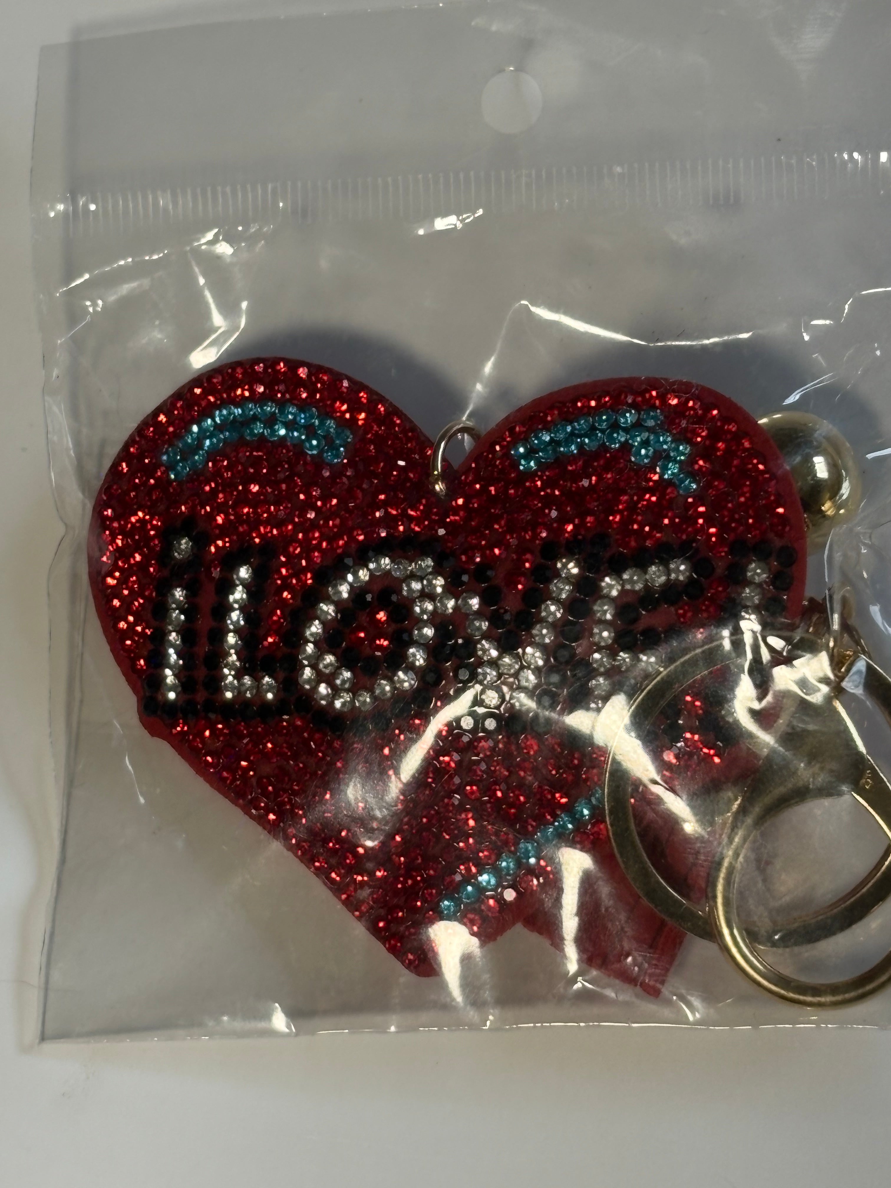 Rhinestone Keychain - Red Heart