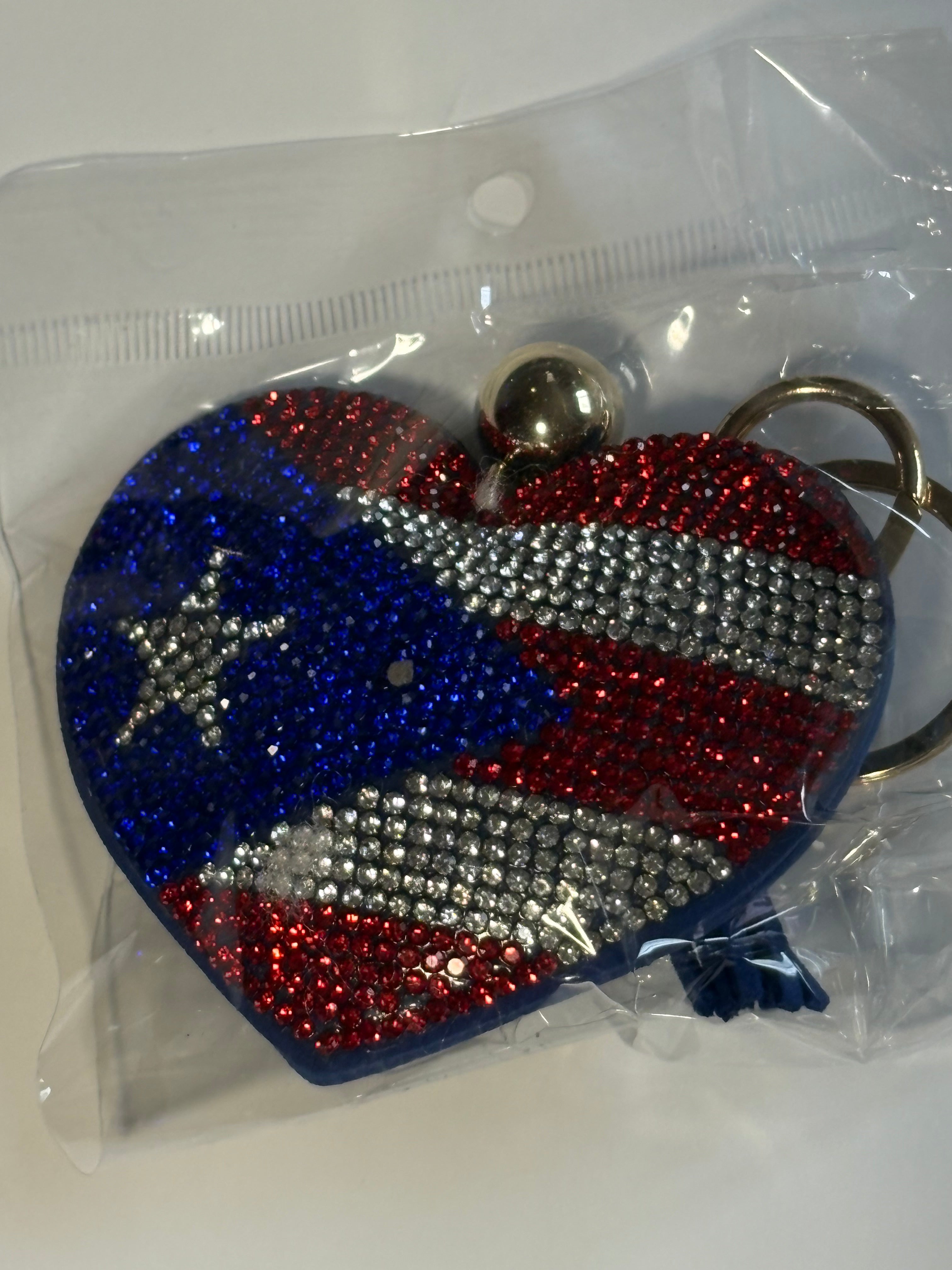 Rhinestone Keychain - Puerto Rican Flag