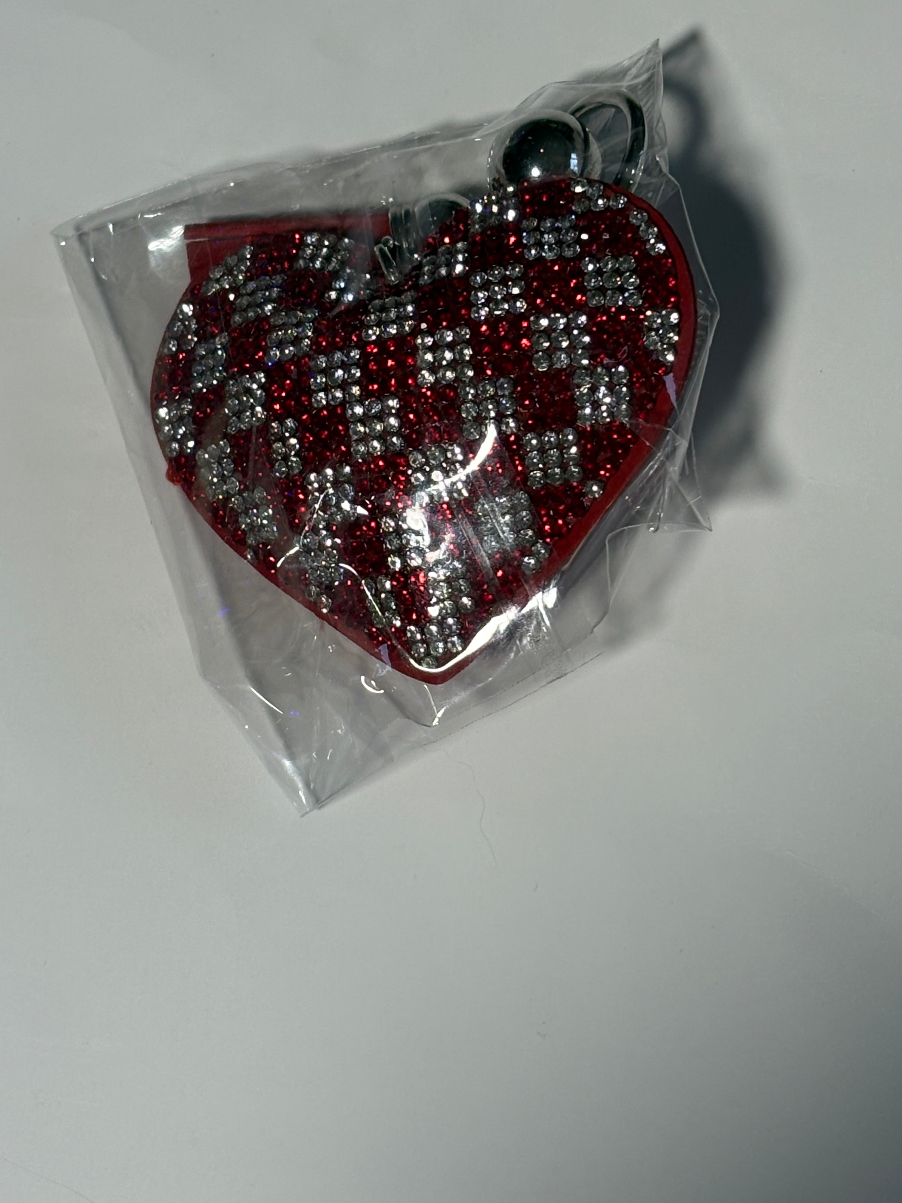 Rhinestone Keychain - Red/Silver Heart