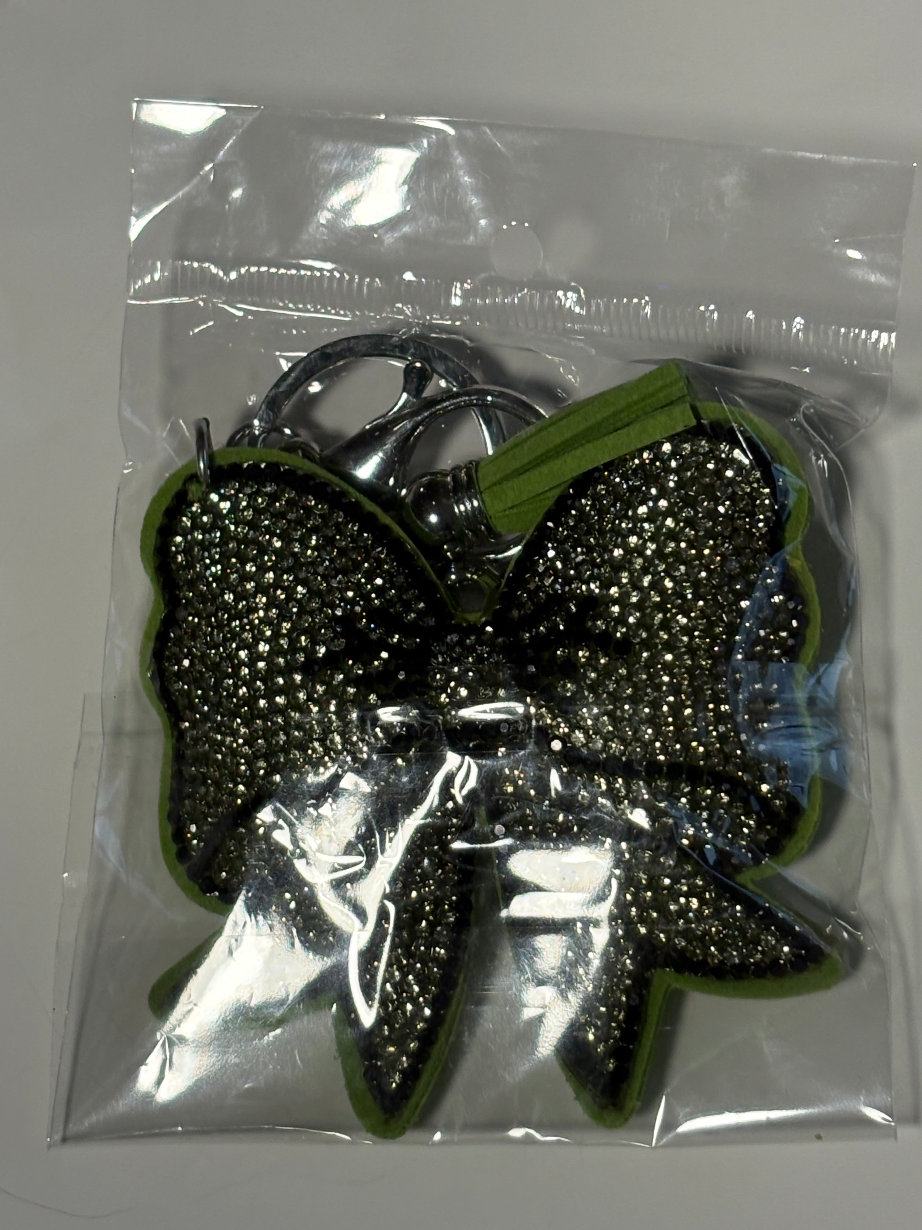 Rhinestone Keychain - Green Bow