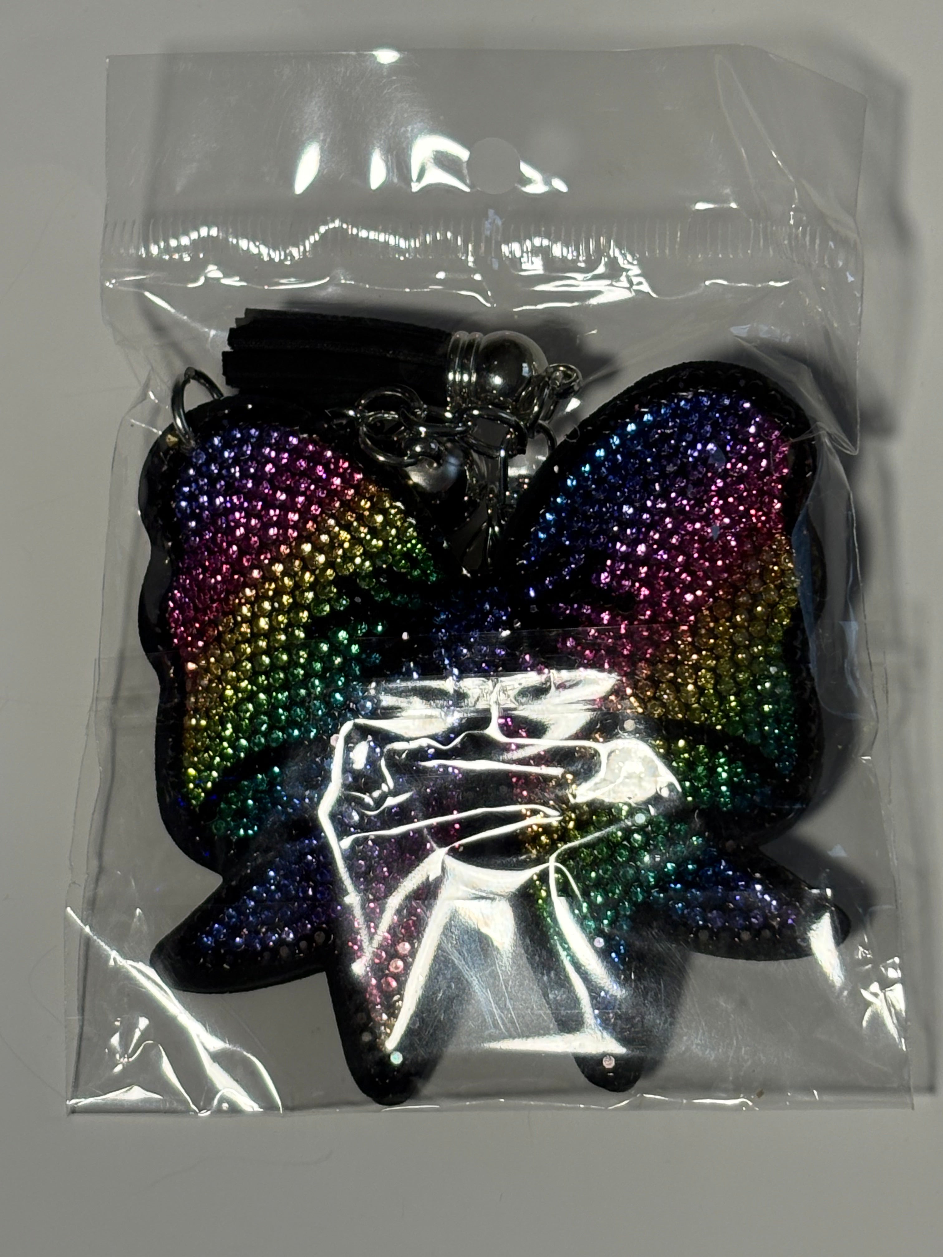 Rhinestone Keychain - Rainbow Bow
